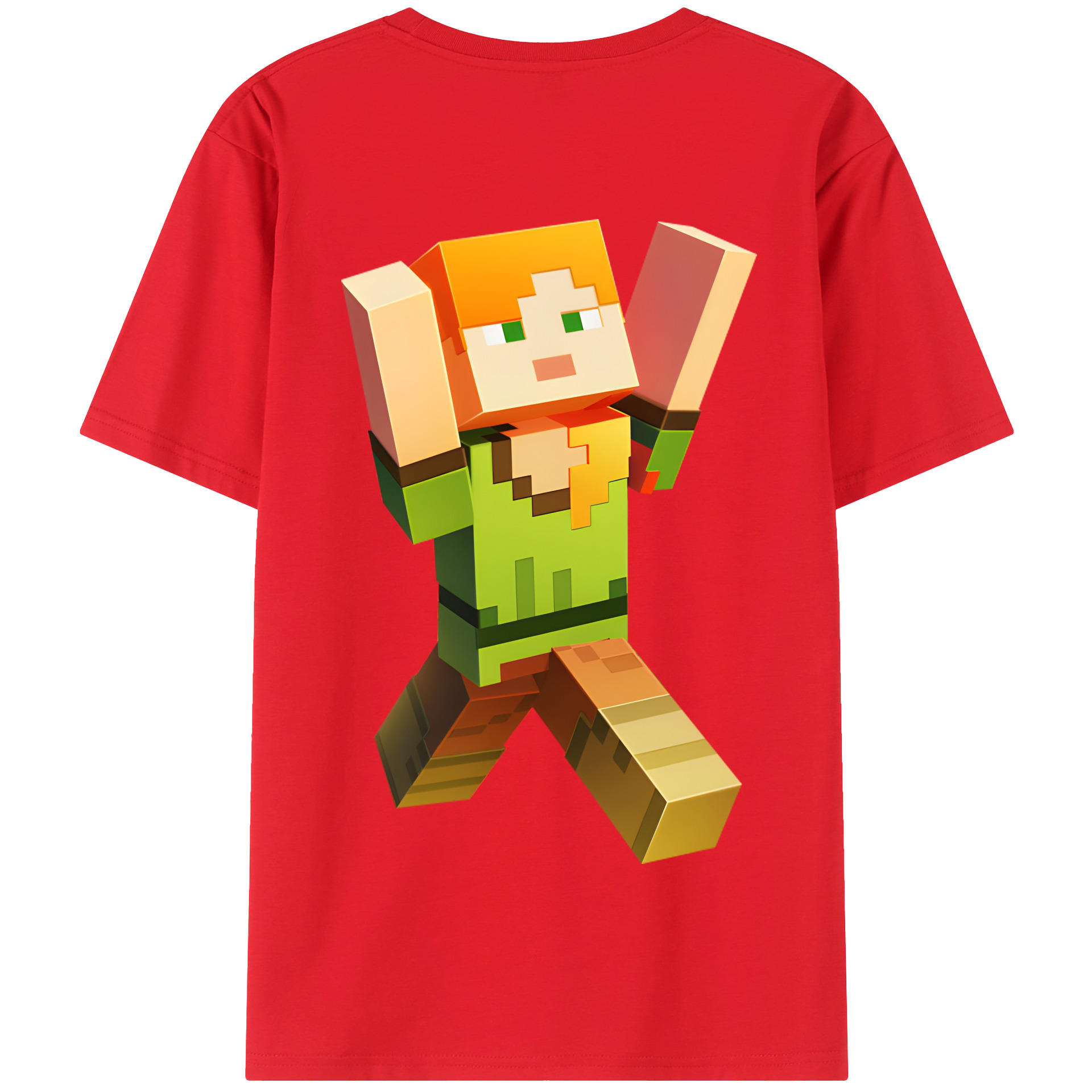 （画像用） マインクラフト ブロックの世界 Minecraft MC Block world 綿100％半袖Tシャツ（背面プリント）