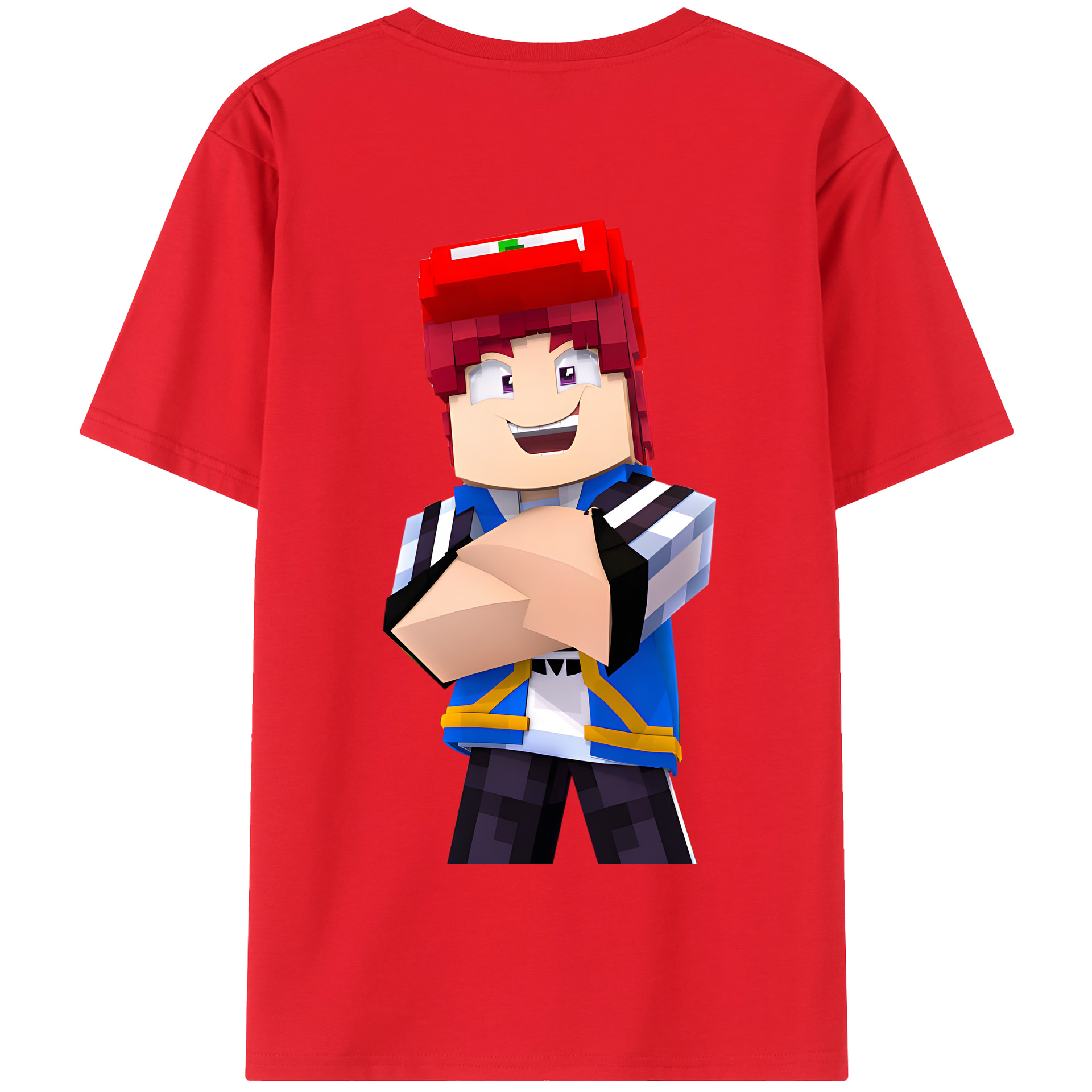 （画像用） マインクラフト ブロックの世界 Minecraft MC Block world 綿100％半袖Tシャツ（背面プリント）