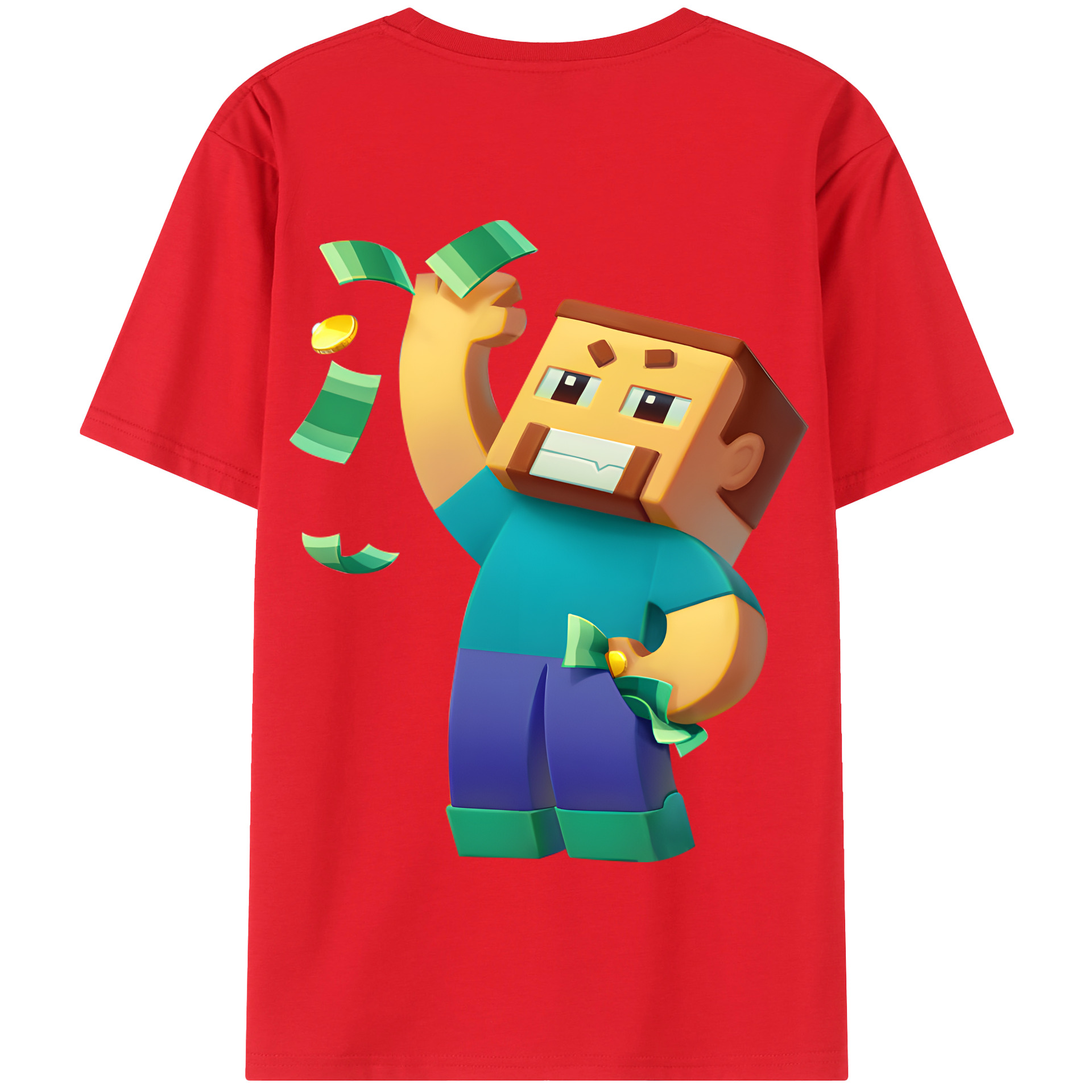 （画像用） マインクラフト ブロックの世界 Minecraft MC Block world 綿100％半袖Tシャツ（背面プリント）