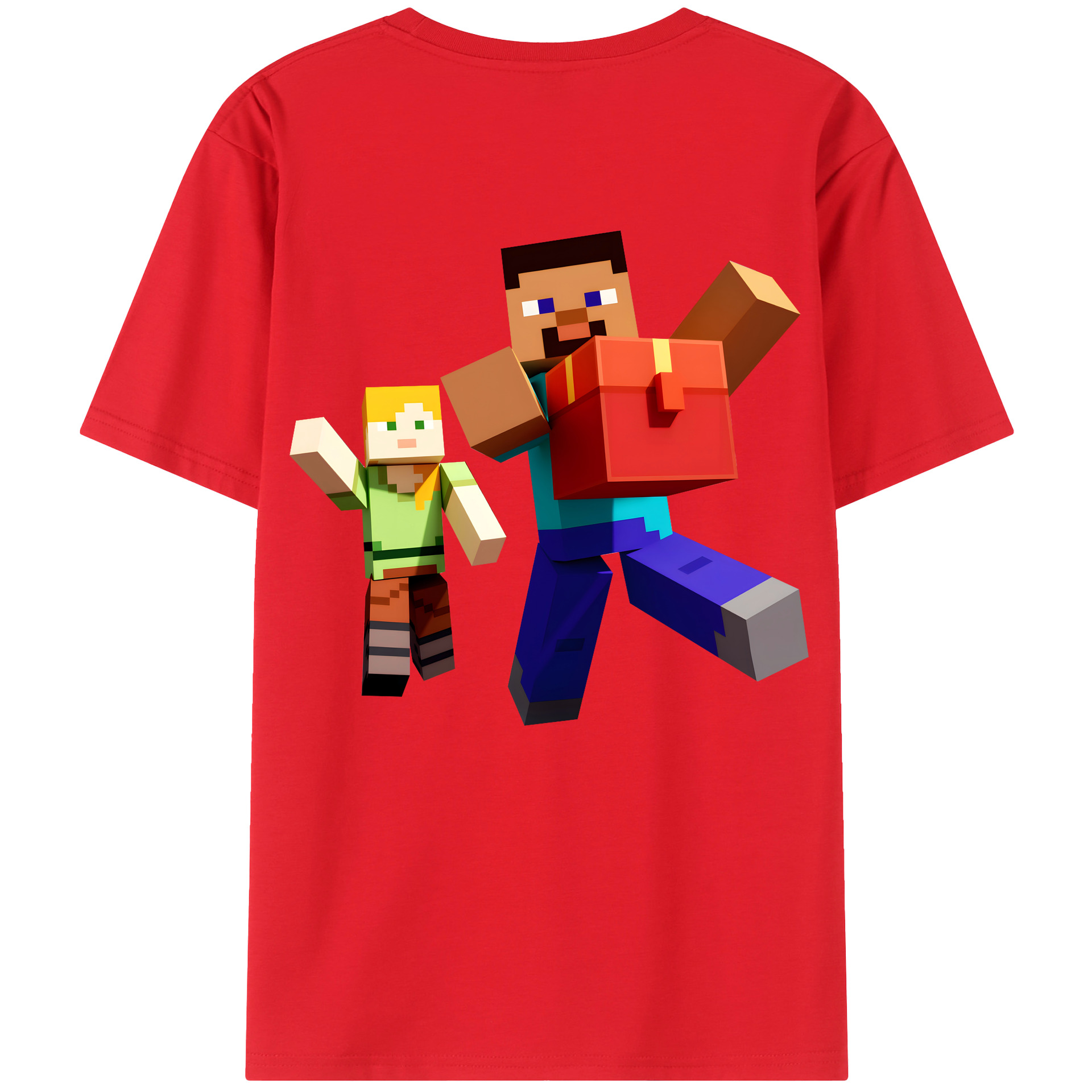 （画像用） マインクラフト ブロックの世界 Minecraft MC Block world 綿100％半袖Tシャツ（背面プリント）