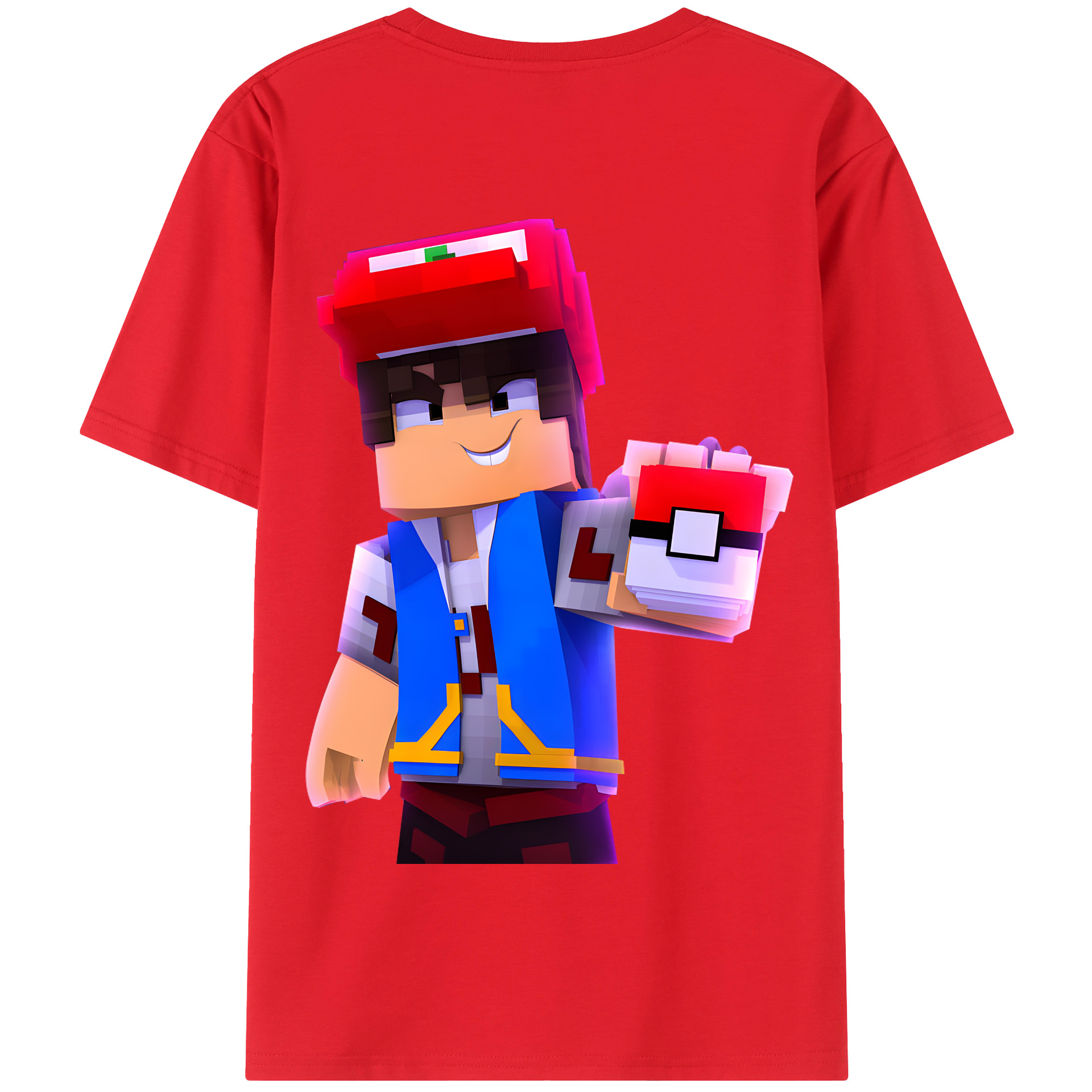 （画像用） マインクラフト ブロックの世界 Minecraft MC Block world 綿100％半袖Tシャツ（背面プリント）