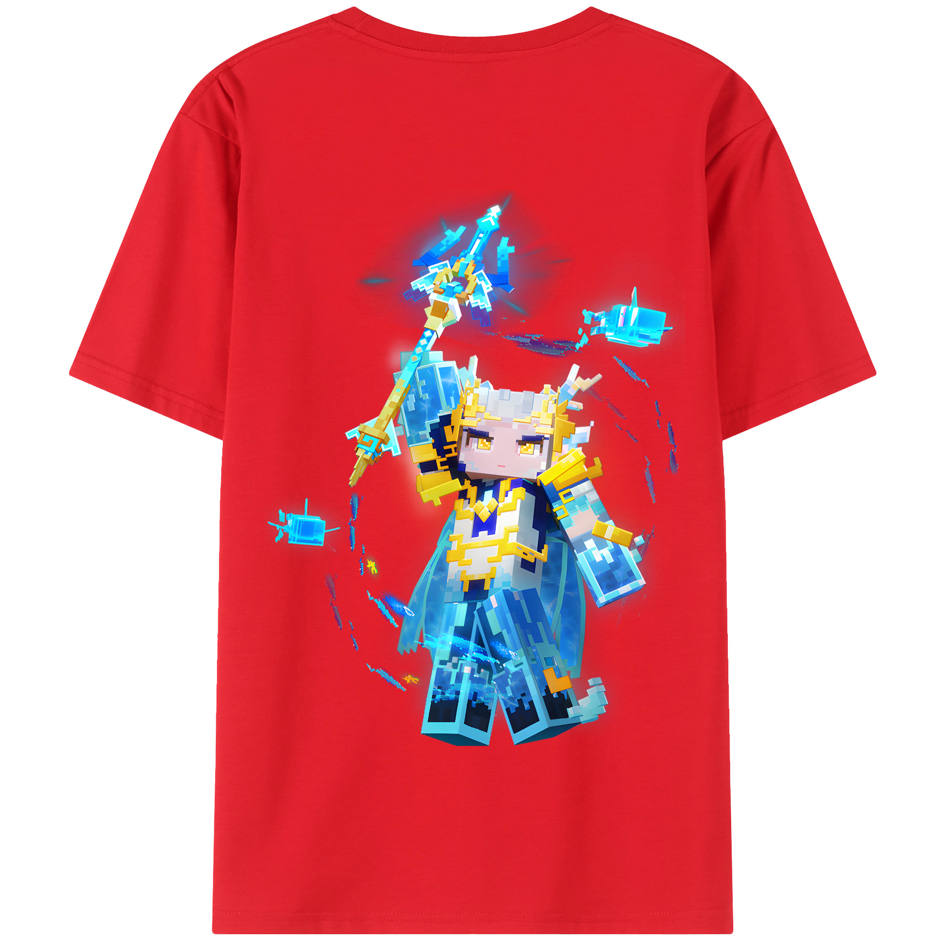 （画像用） マインクラフト ブロックの世界 Minecraft MC Block world 綿100％半袖Tシャツ（背面プリント）