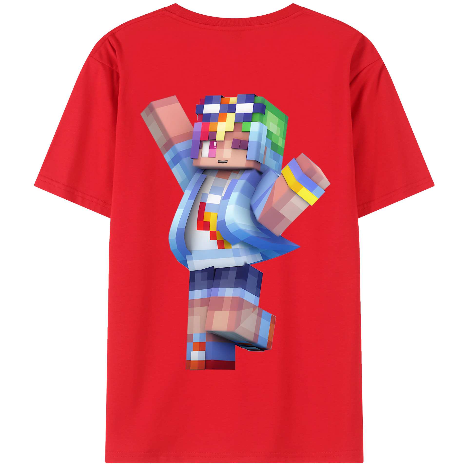 （画像用） マインクラフト ブロックの世界 Minecraft MC Block world 綿100％半袖Tシャツ（背面プリント）