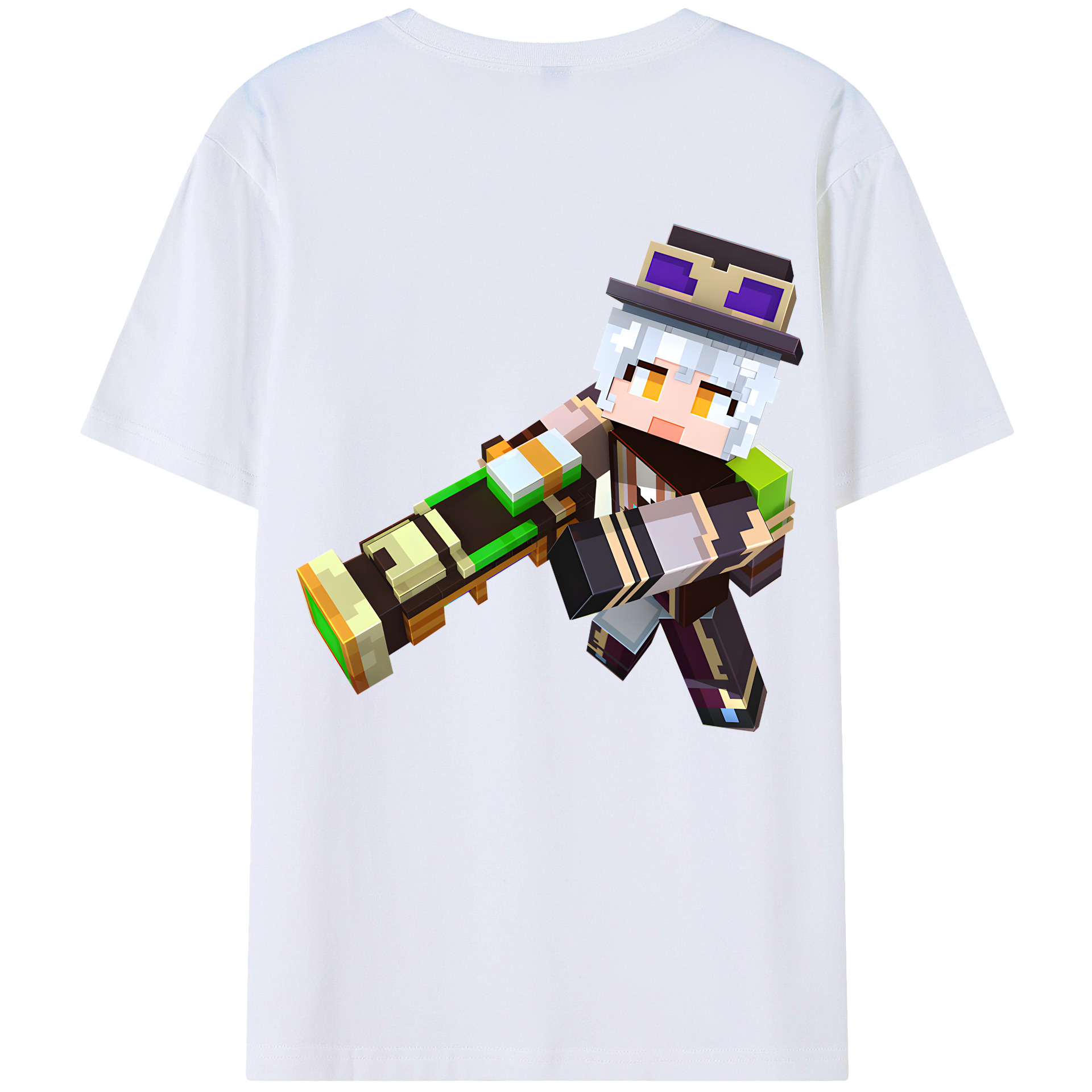（画像用） マインクラフト ブロックの世界 Minecraft MC Block world 綿100％半袖Tシャツ（背面プリント）