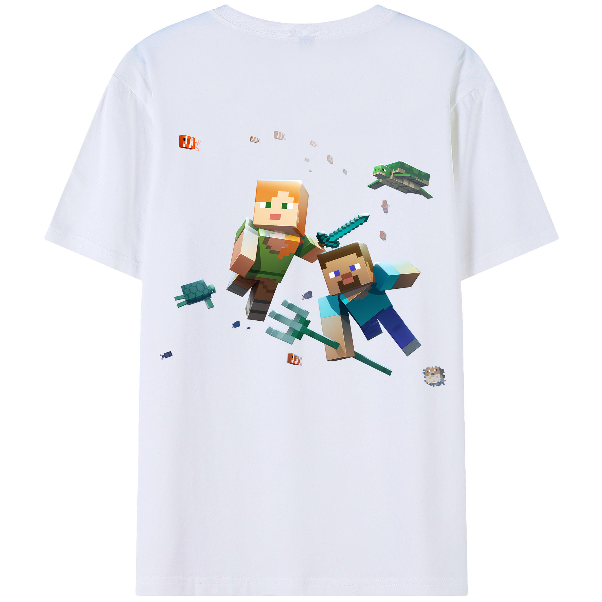 （画像用） マインクラフト ブロックの世界 Minecraft MC Block world 綿100％半袖Tシャツ（背面プリント）