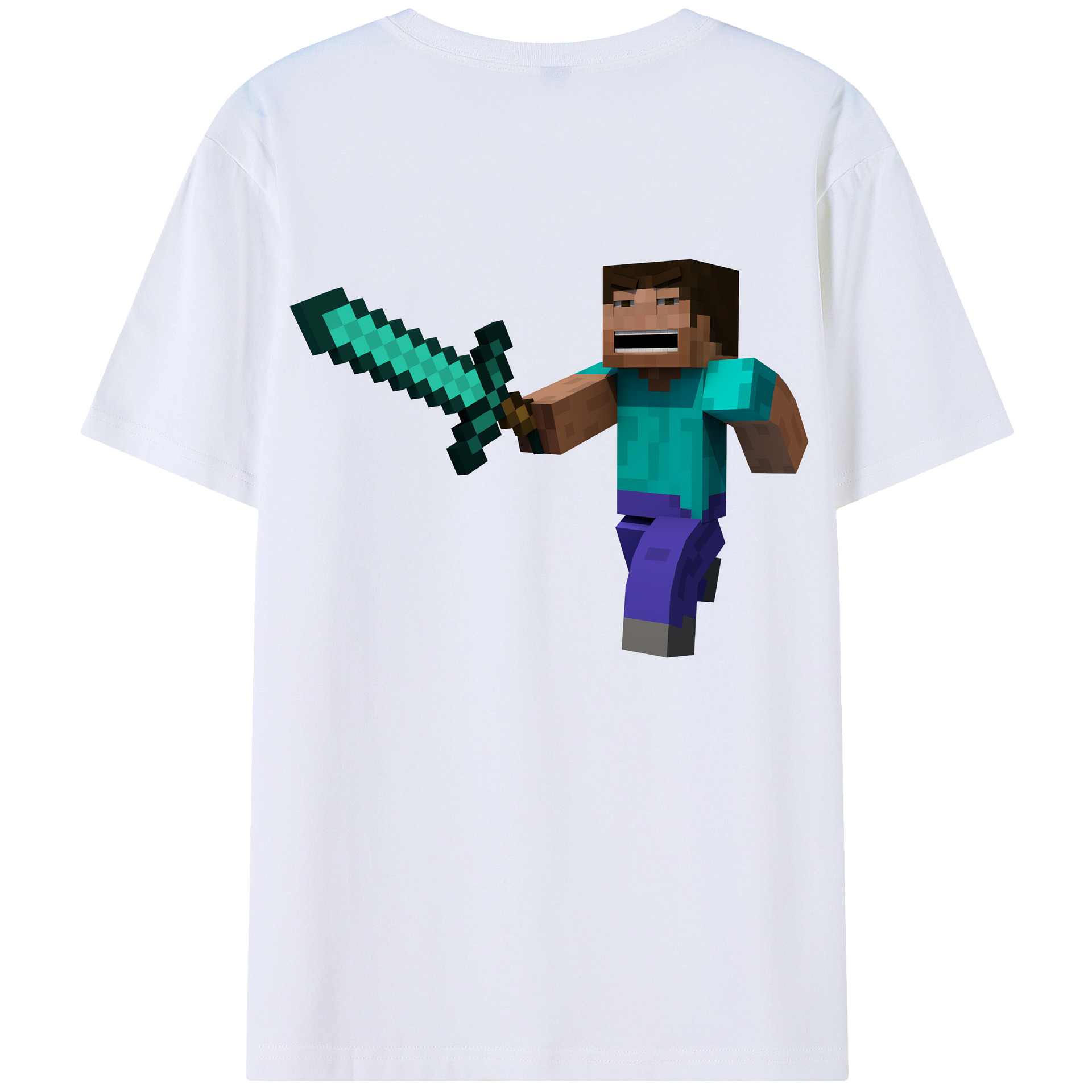 （画像用） マインクラフト ブロックの世界 Minecraft MC Block world 綿100％半袖Tシャツ（背面プリント）