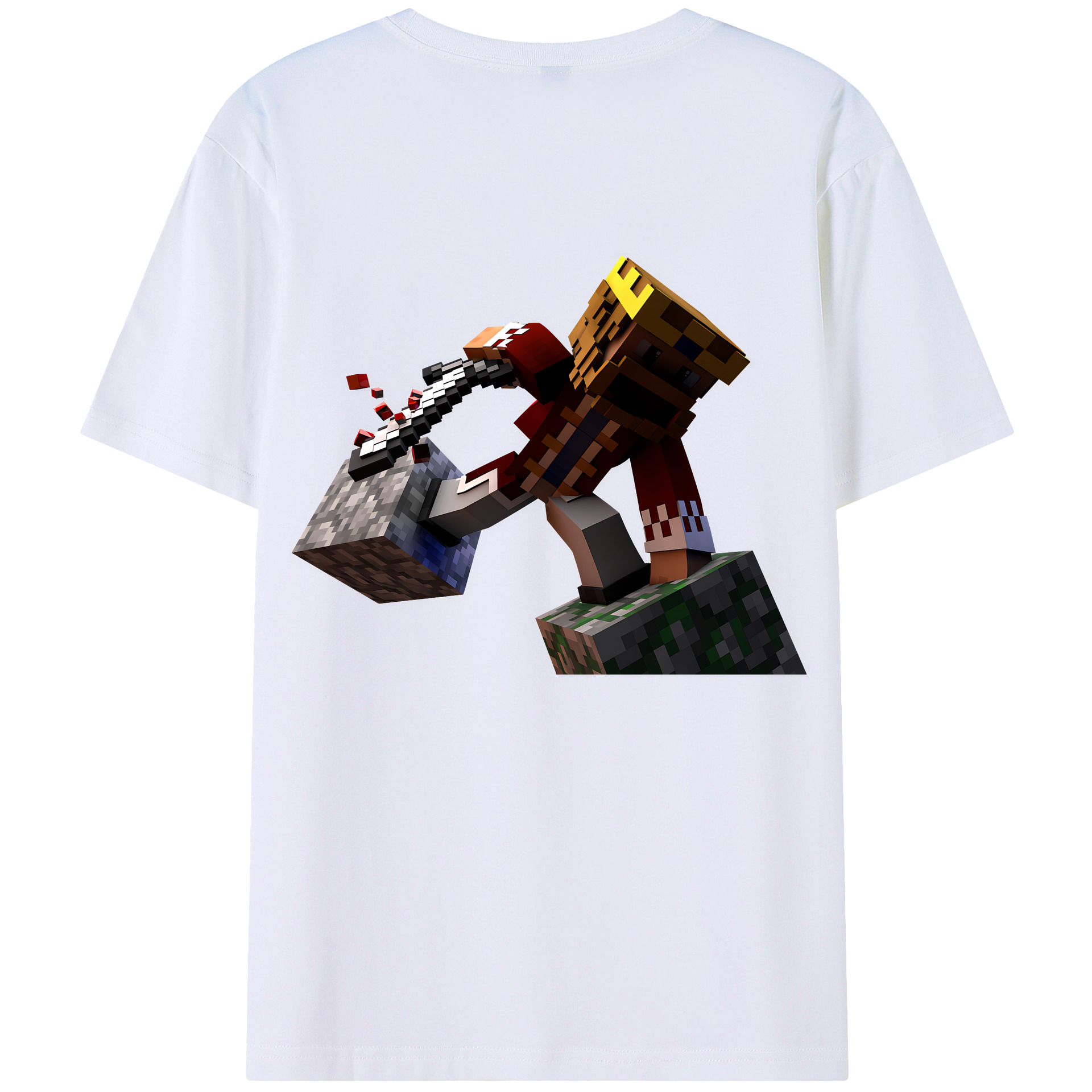 （画像用） マインクラフト ブロックの世界 Minecraft MC Block world 綿100％半袖Tシャツ（背面プリント）