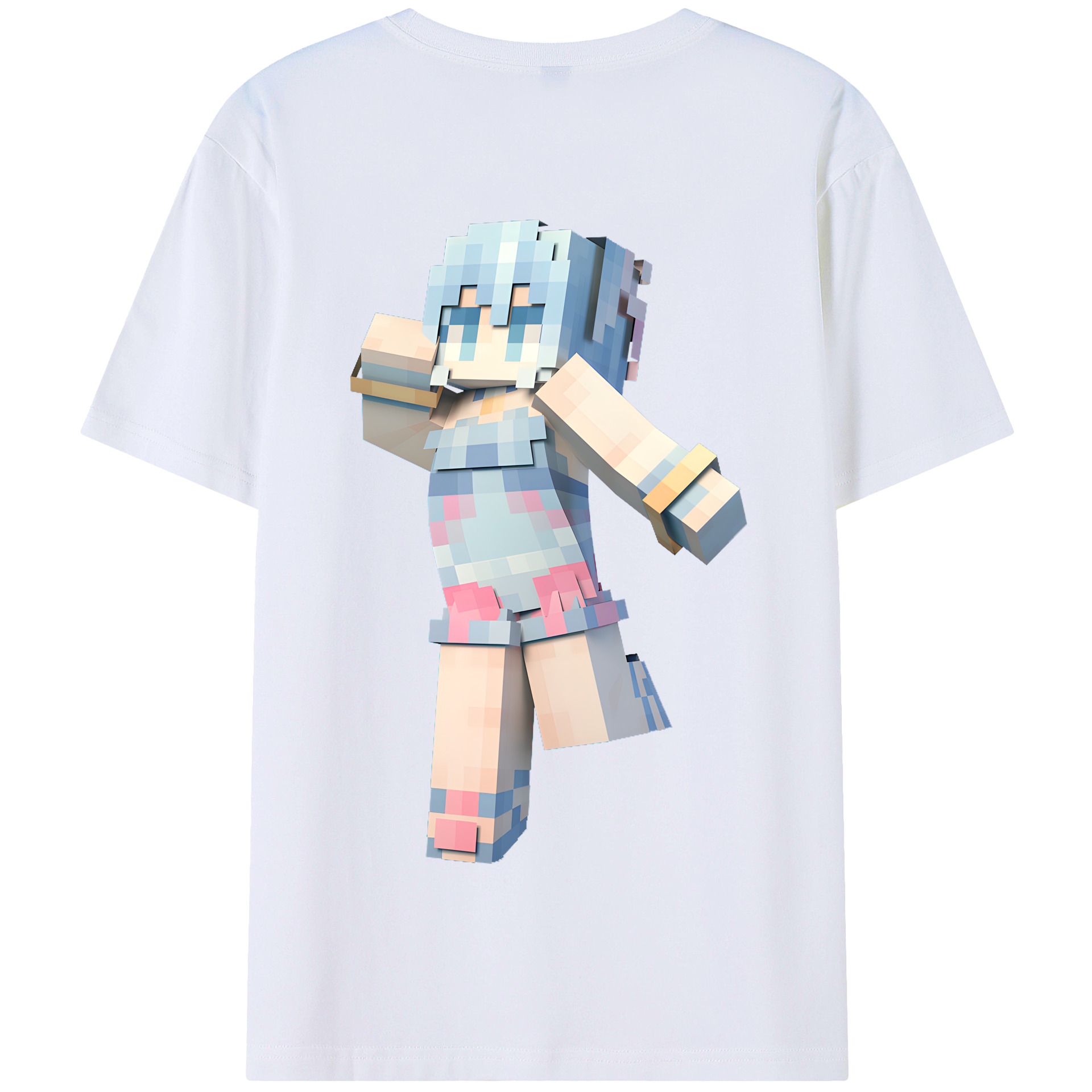 （画像用） マインクラフト ブロックの世界 Minecraft MC Block world 綿100％半袖Tシャツ（背面プリント）