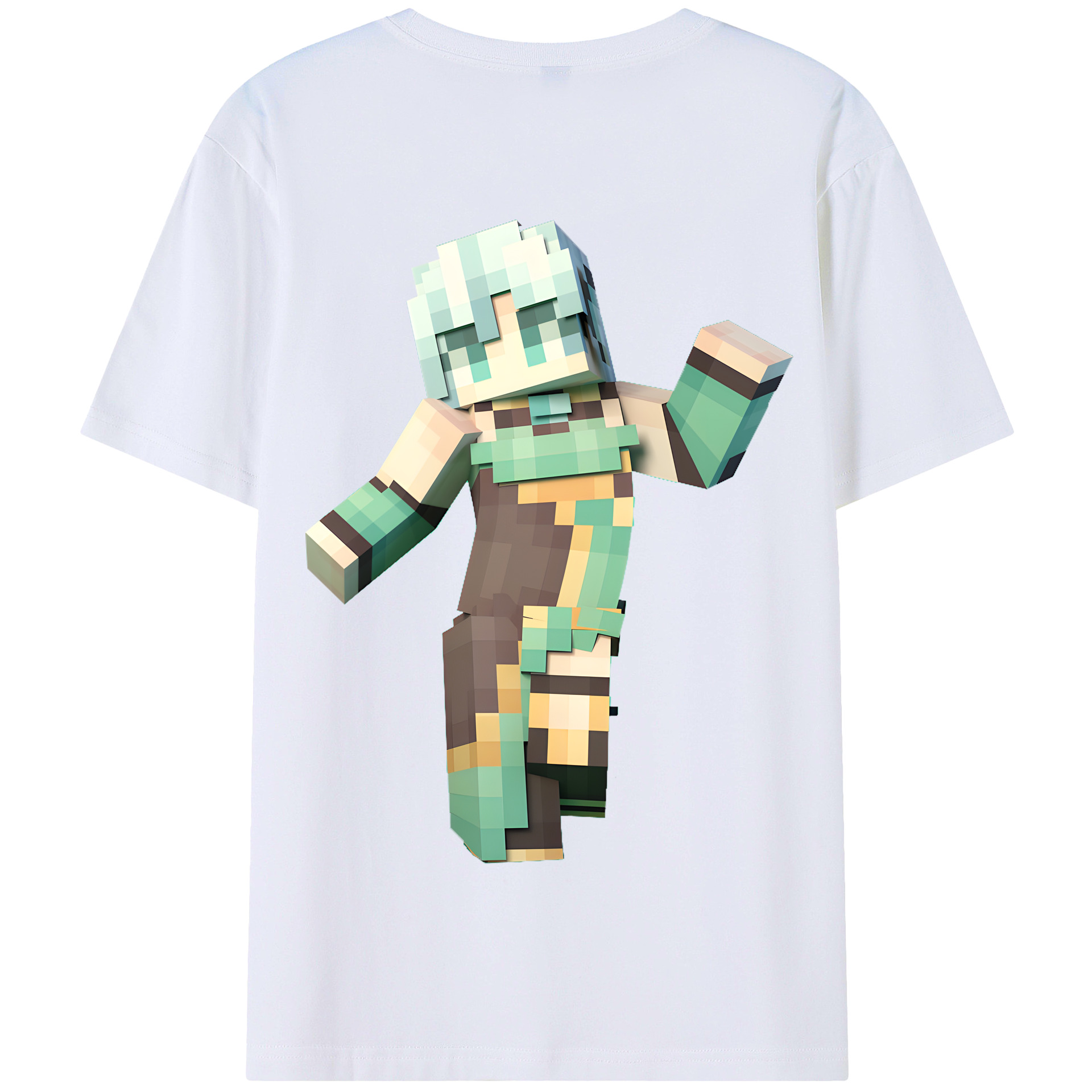 （画像用） マインクラフト ブロックの世界 Minecraft MC Block world 綿100％半袖Tシャツ（背面プリント）