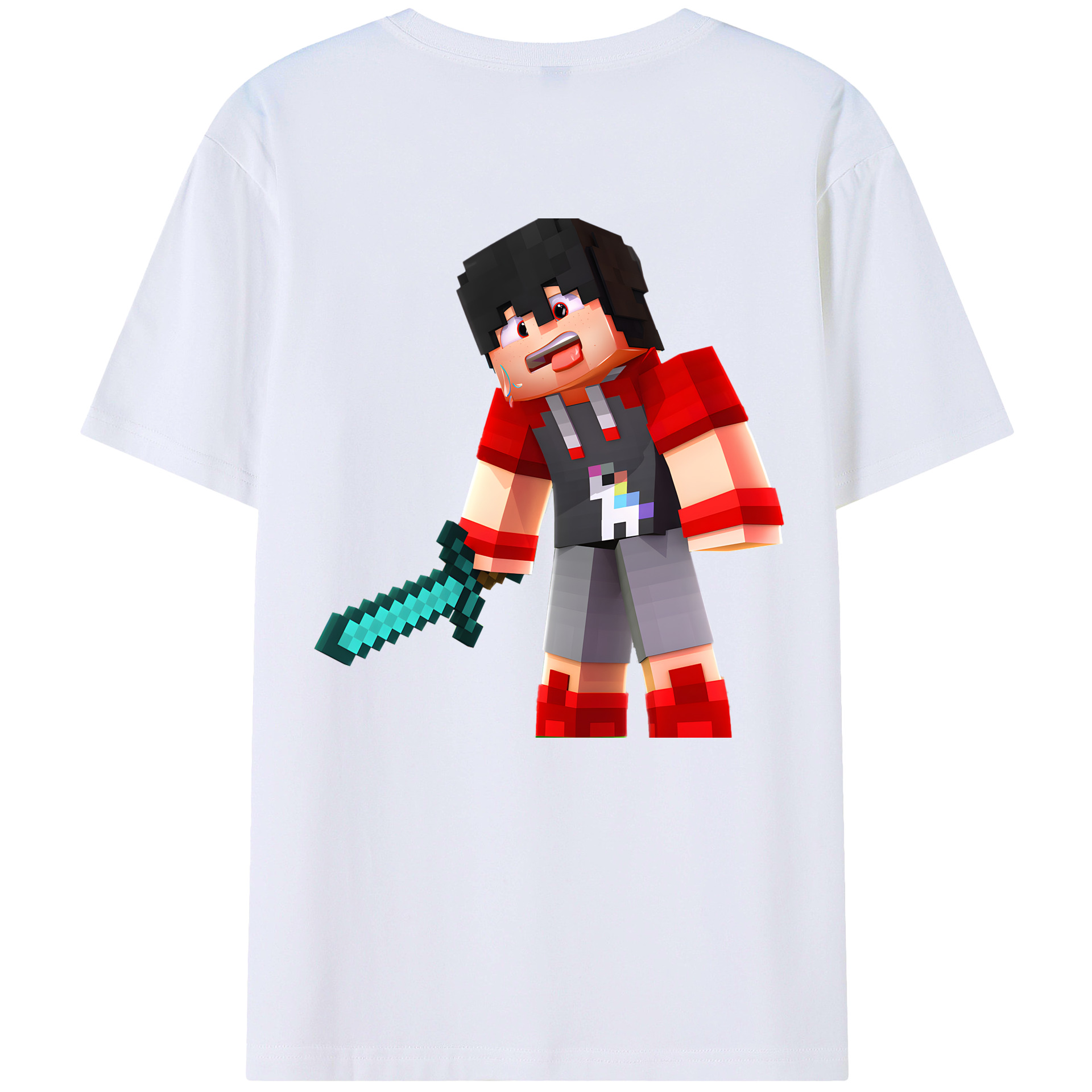 （画像用） マインクラフト ブロックの世界 Minecraft MC Block world 綿100％半袖Tシャツ（背面プリント）