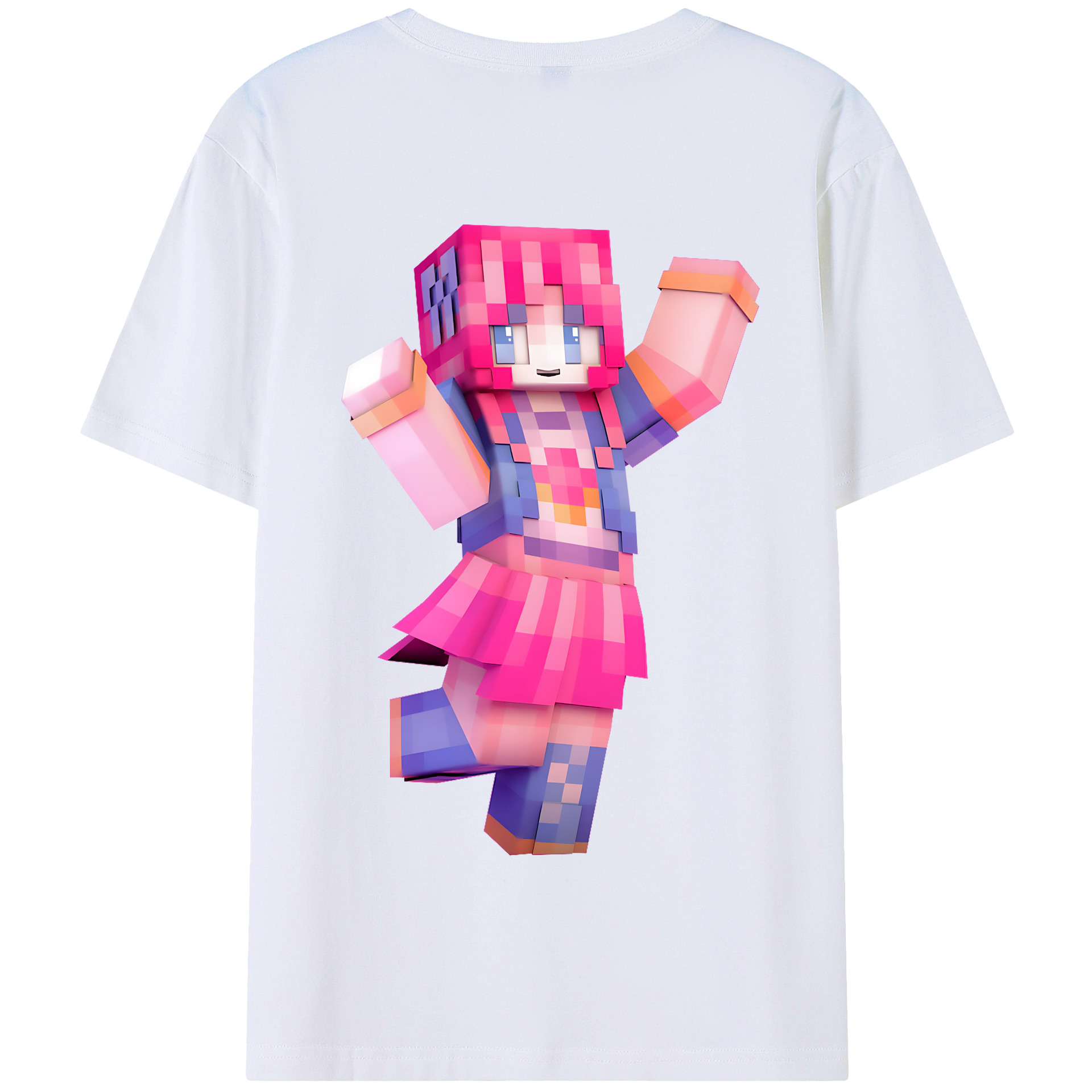 （画像用） マインクラフト ブロックの世界 Minecraft MC Block world 綿100％半袖Tシャツ（背面プリント）