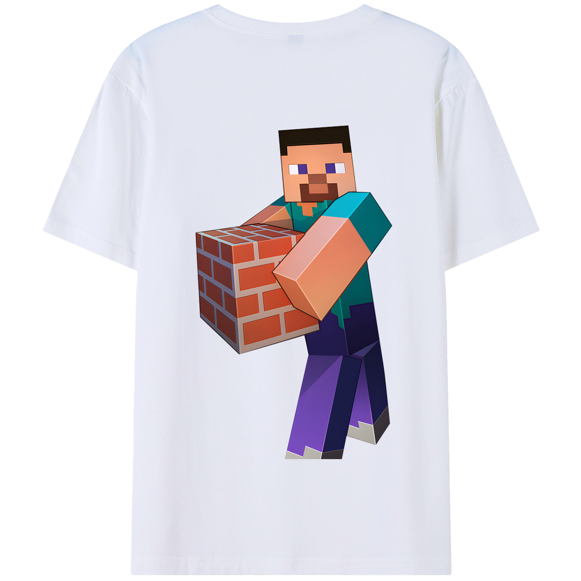 （画像用） マインクラフト ブロックの世界 Minecraft MC Block world 綿100％半袖Tシャツ（背面プリント）