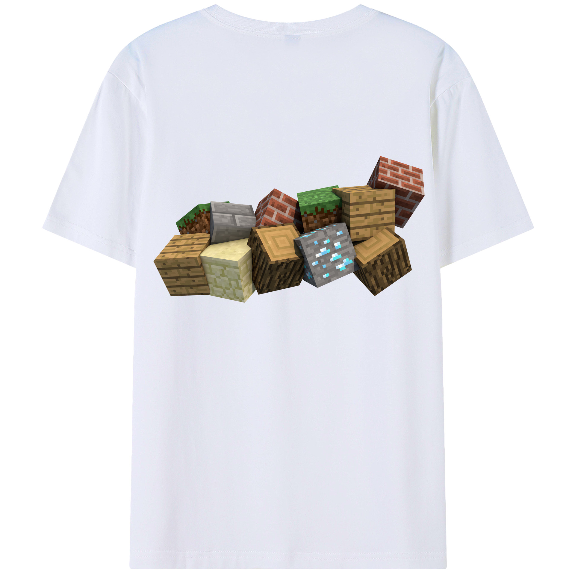 （画像用） マインクラフト ブロックの世界 Minecraft MC Block world 綿100％半袖Tシャツ（背面プリント）