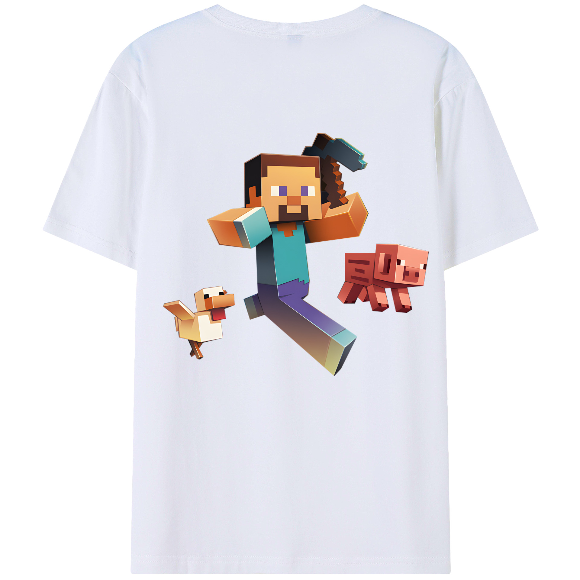 （画像用） マインクラフト ブロックの世界 Minecraft MC Block world 綿100％半袖Tシャツ（背面プリント）