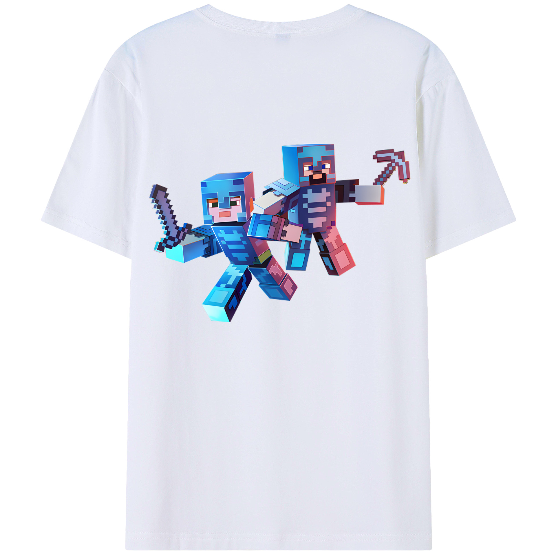 （画像用） マインクラフト ブロックの世界 Minecraft MC Block world 綿100％半袖Tシャツ（背面プリント）