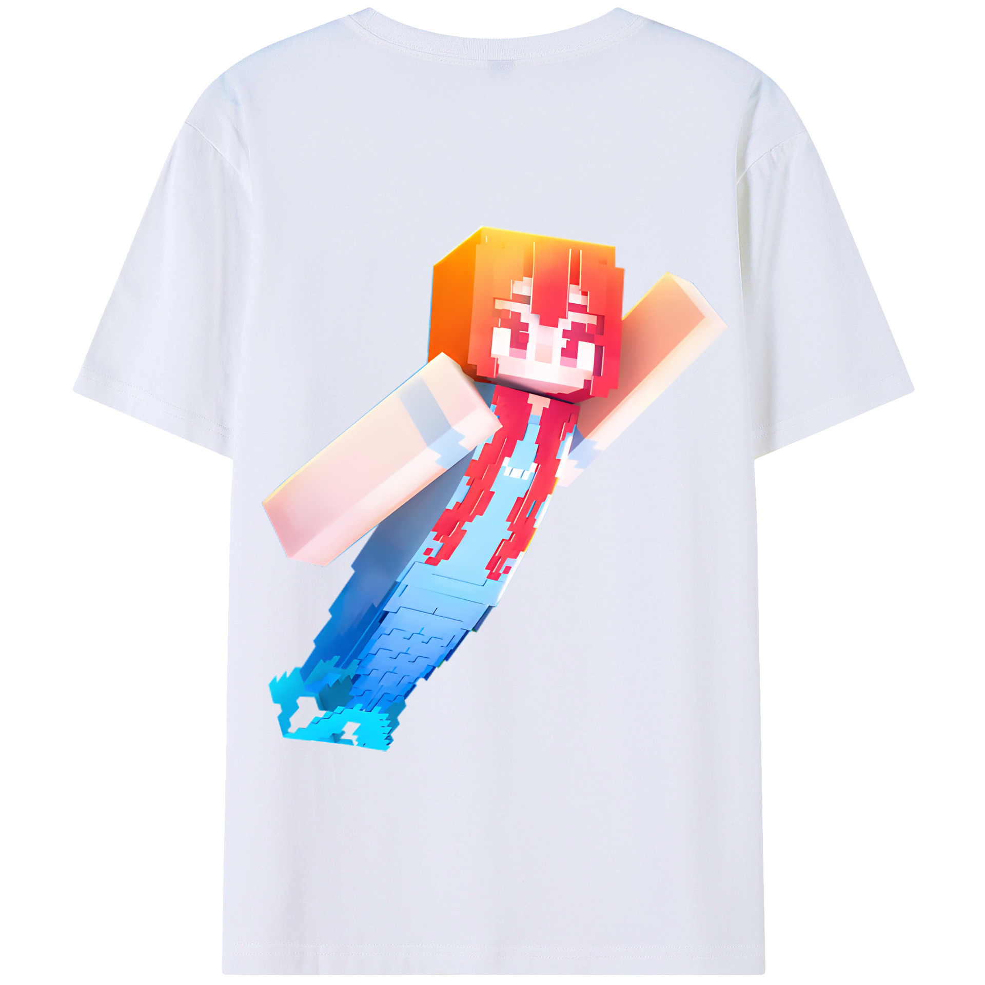 （画像用） マインクラフト ブロックの世界 Minecraft MC Block world 綿100％半袖Tシャツ（背面プリント）