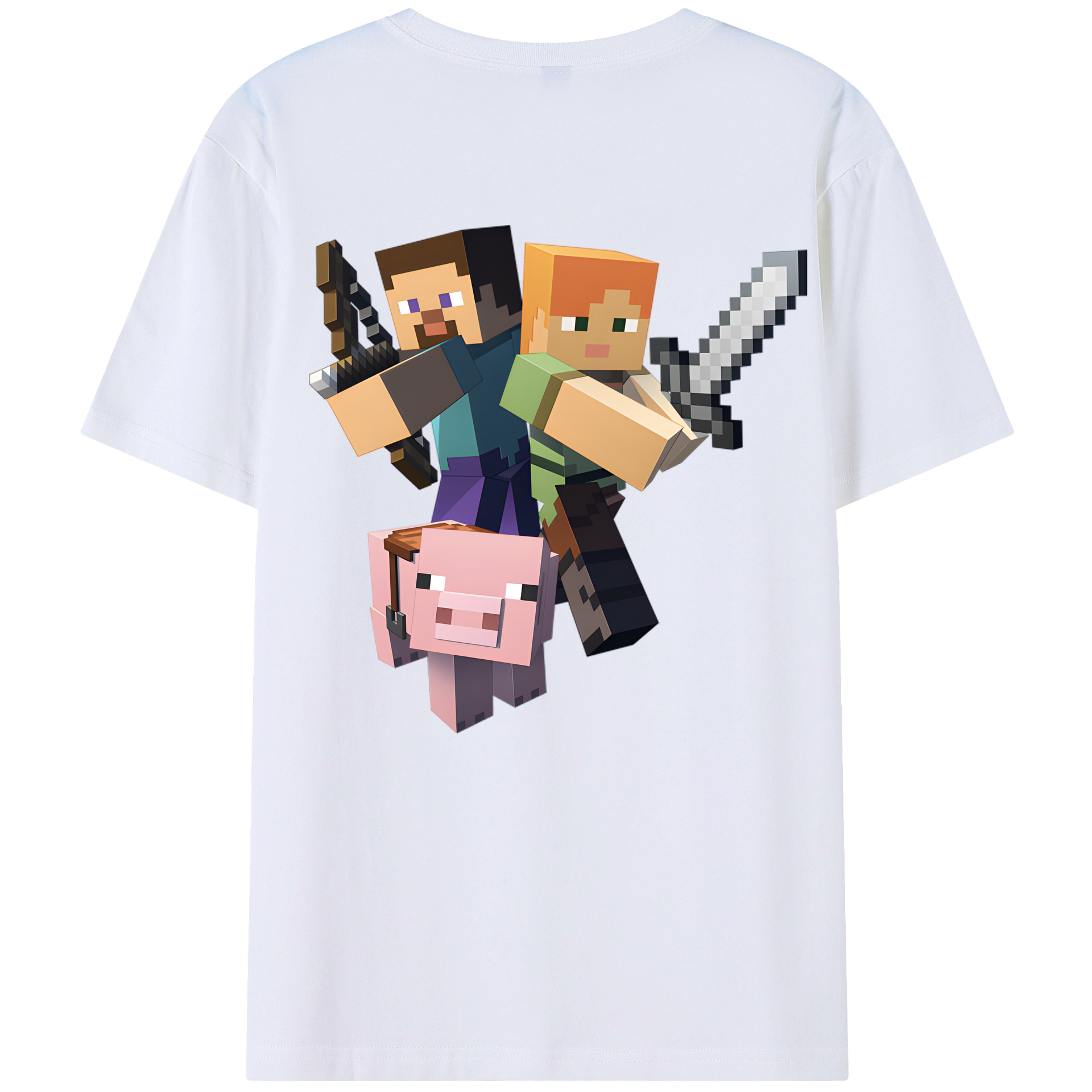 （画像用） マインクラフト ブロックの世界 Minecraft MC Block world 綿100％半袖Tシャツ（背面プリント）