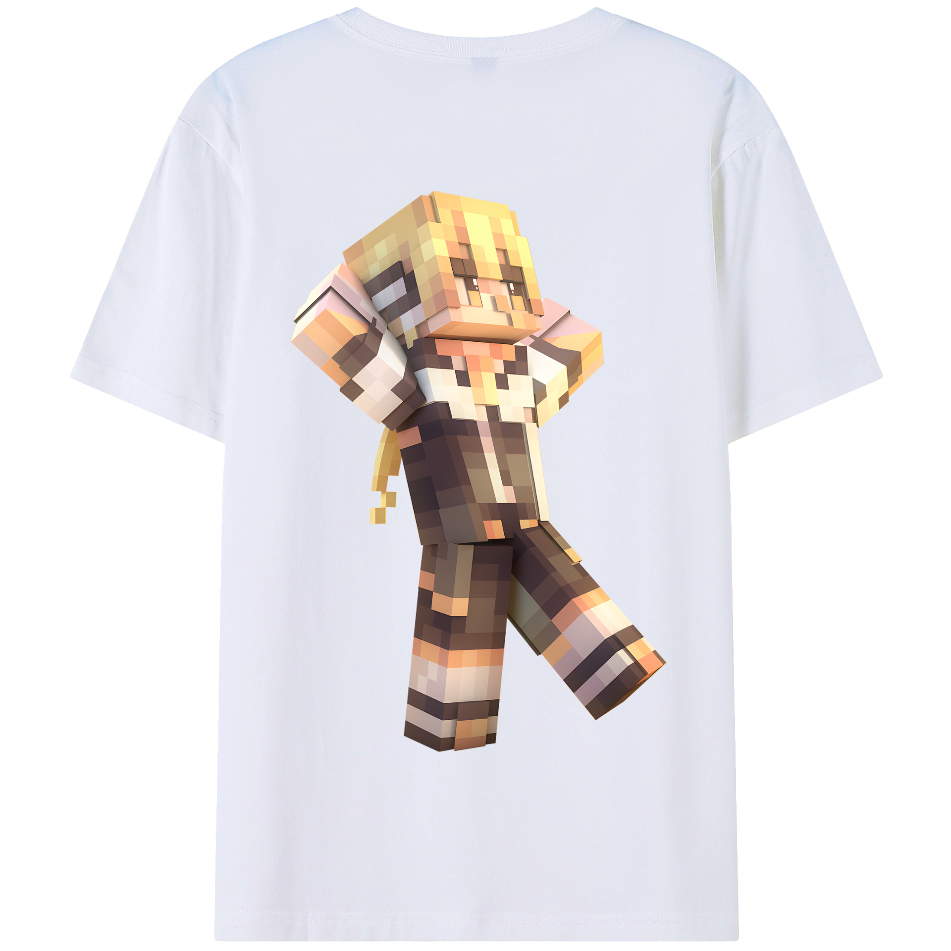 （画像用） マインクラフト ブロックの世界 Minecraft MC Block world 綿100％半袖Tシャツ（背面プリント）