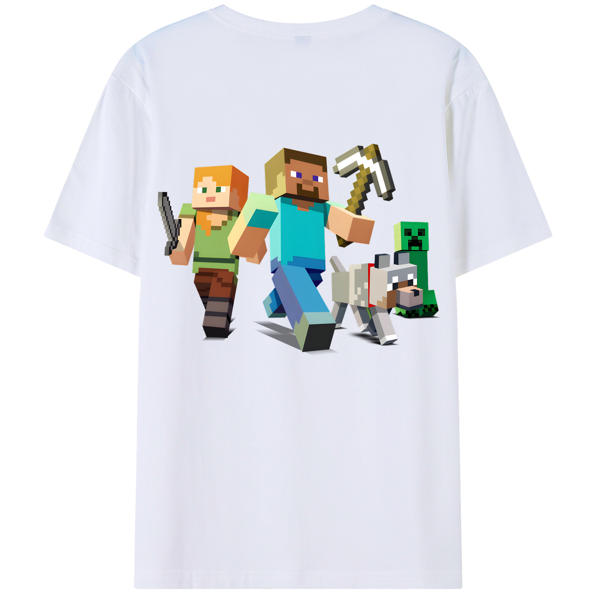 （画像用） マインクラフト ブロックの世界 Minecraft MC Block world 綿100％半袖Tシャツ（背面プリント）