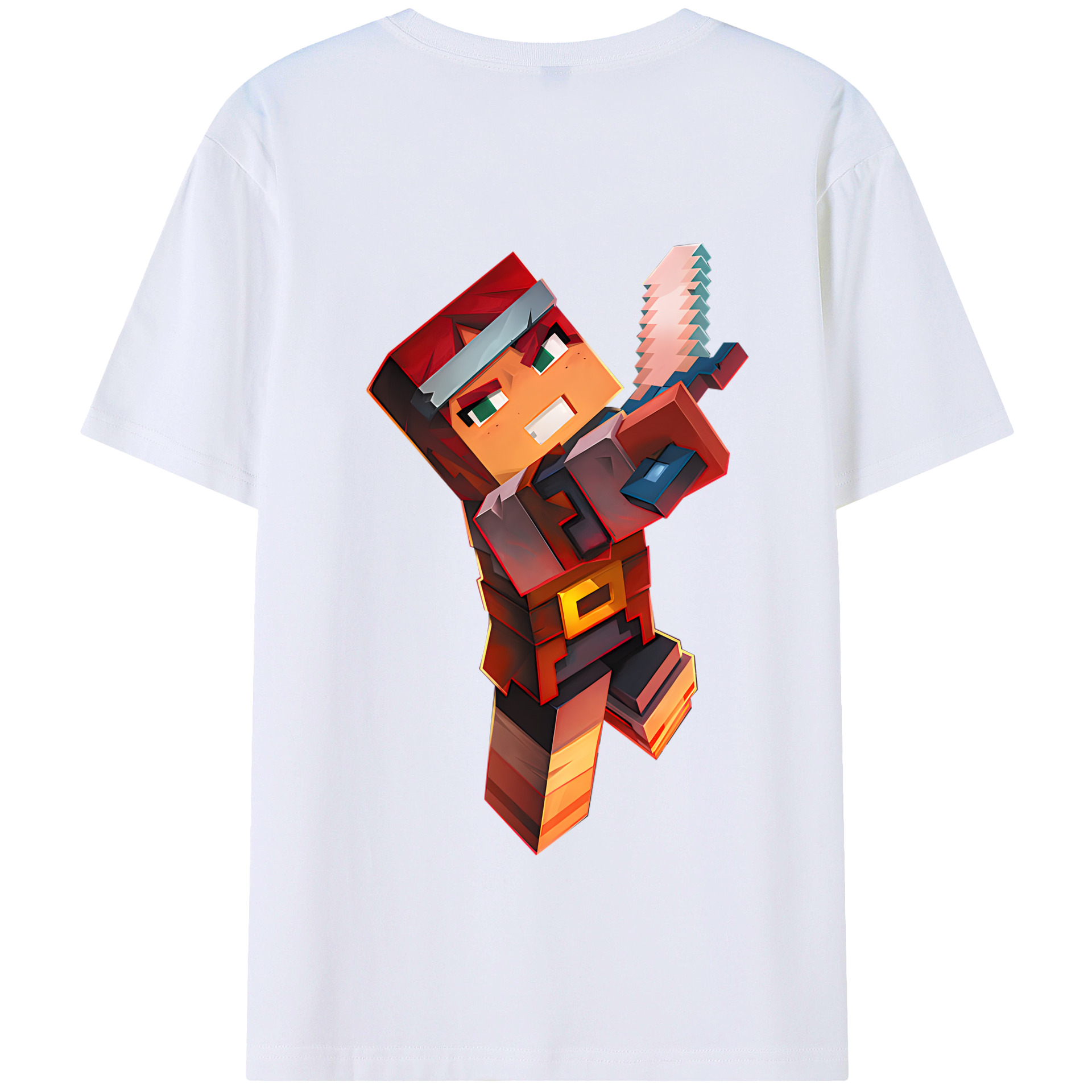 （画像用） マインクラフト ブロックの世界 Minecraft MC Block world 綿100％半袖Tシャツ（背面プリント）
