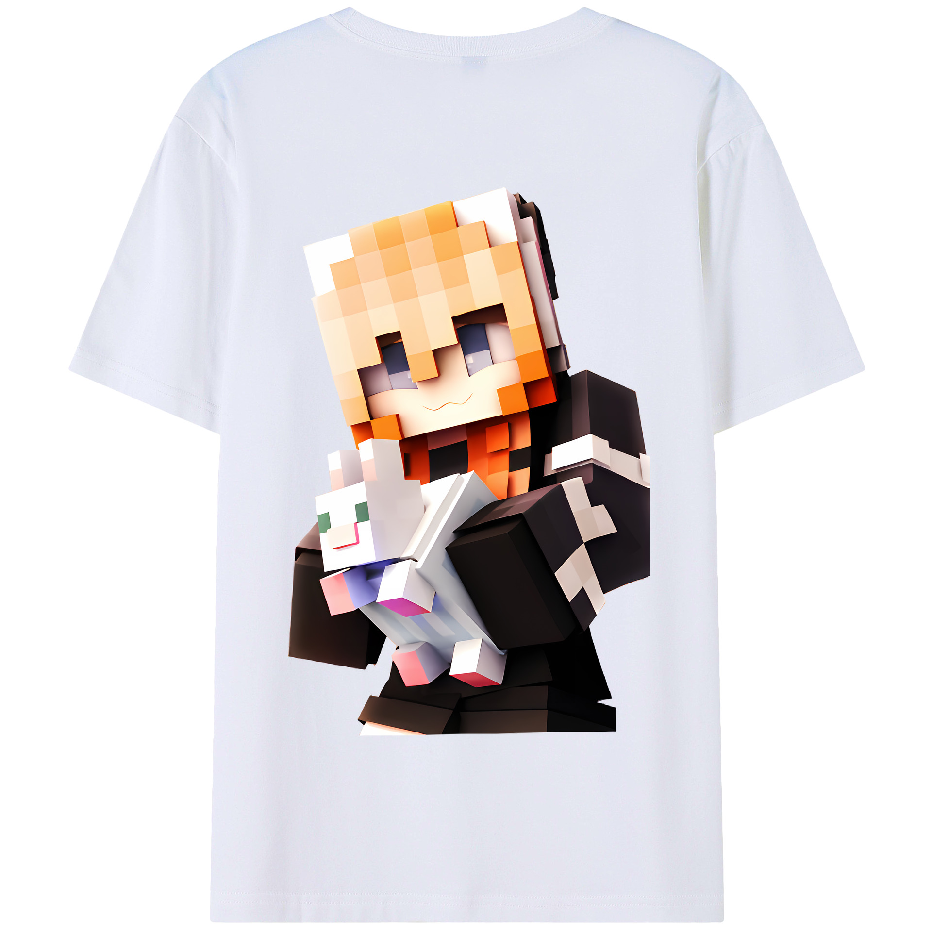 （画像用） マインクラフト ブロックの世界 Minecraft MC Block world 綿100％半袖Tシャツ（背面プリント）