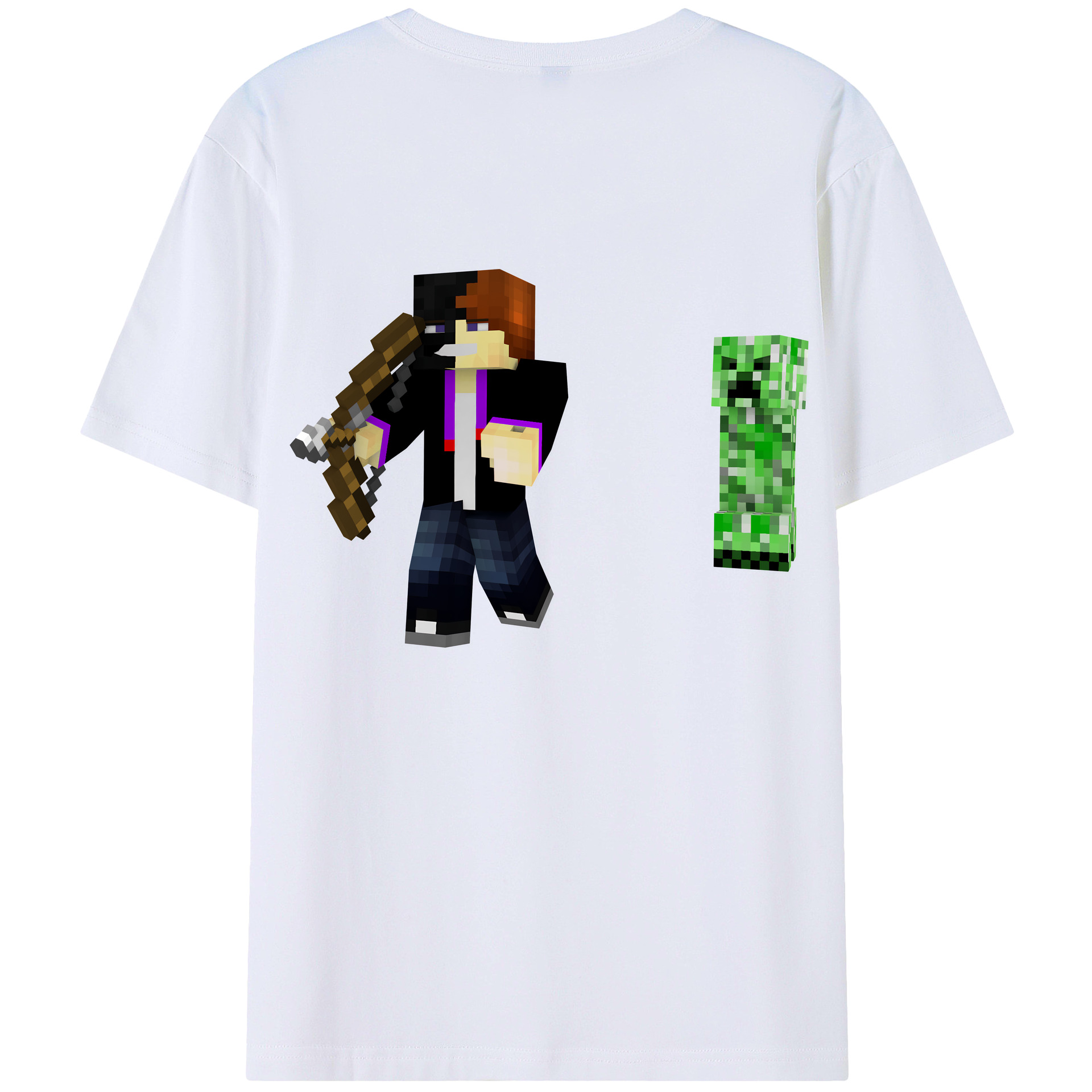 （画像用） マインクラフト ブロックの世界 Minecraft MC Block world 綿100％半袖Tシャツ（背面プリント）
