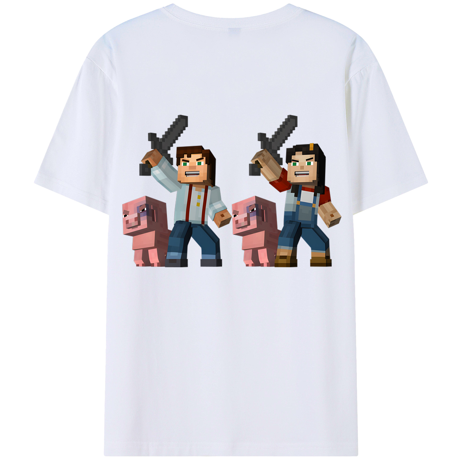 （画像用） マインクラフト ブロックの世界 Minecraft MC Block world 綿100％半袖Tシャツ（背面プリント）