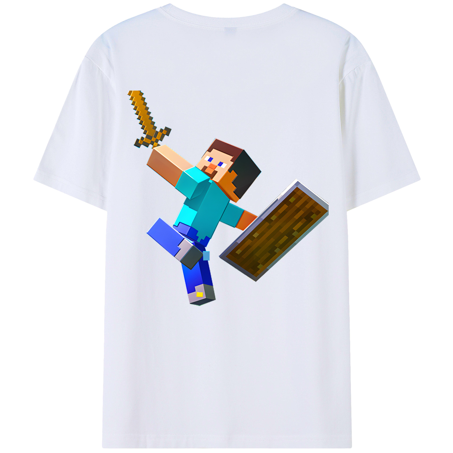 （画像用） マインクラフト ブロックの世界 Minecraft MC Block world 綿100％半袖Tシャツ（背面プリント）