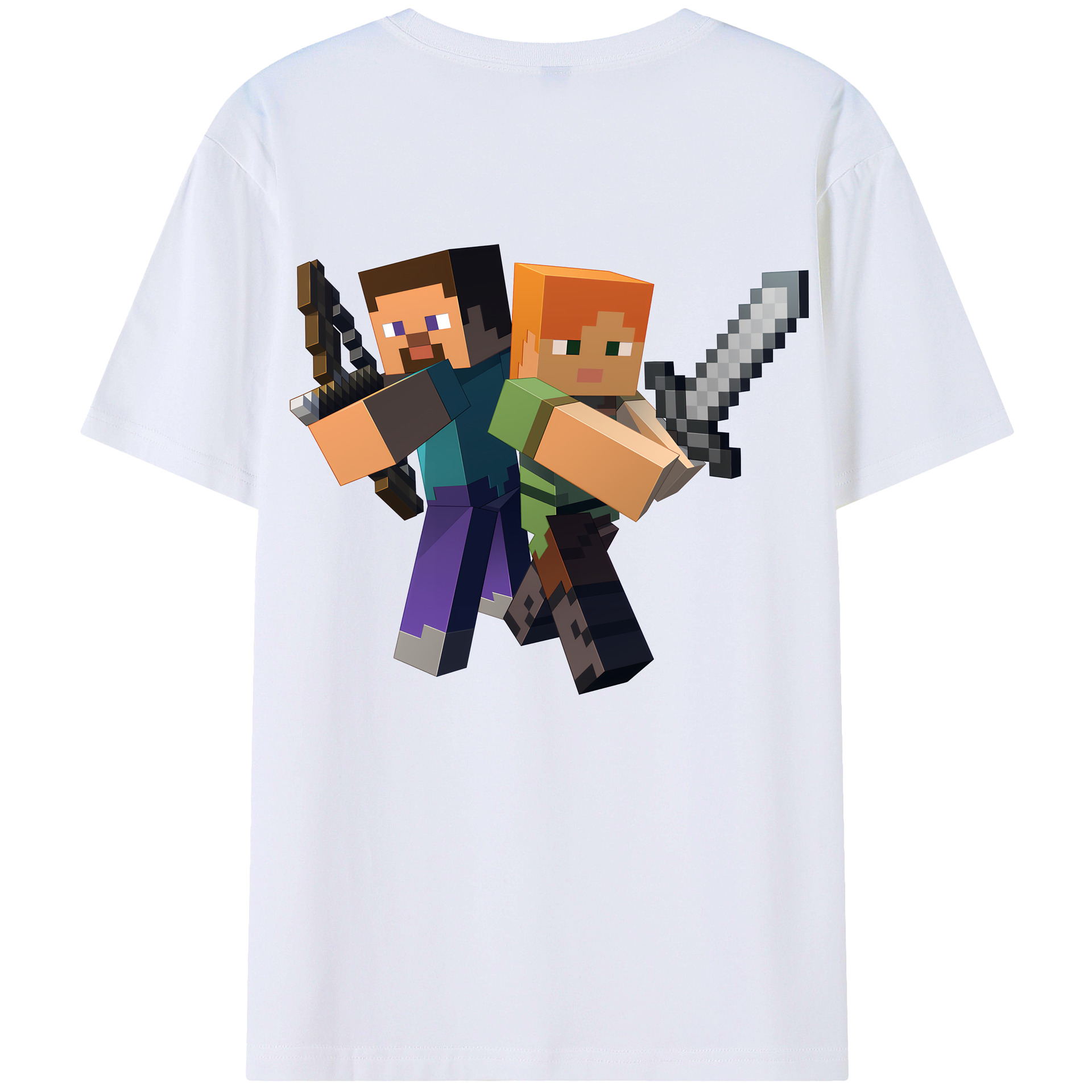 （画像用） マインクラフト ブロックの世界 Minecraft MC Block world 綿100％半袖Tシャツ（背面プリント）