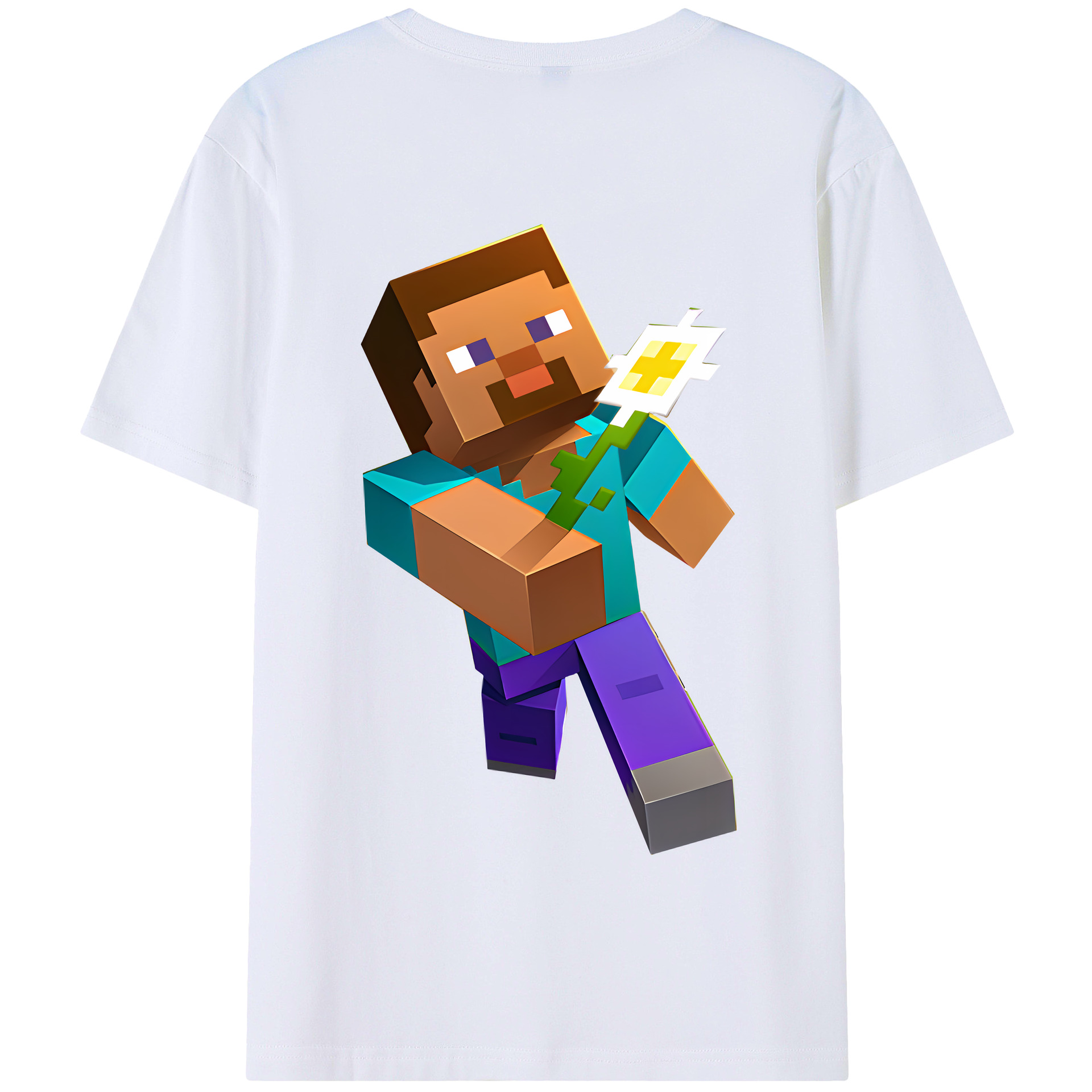 （画像用） マインクラフト ブロックの世界 Minecraft MC Block world 綿100％半袖Tシャツ（背面プリント）