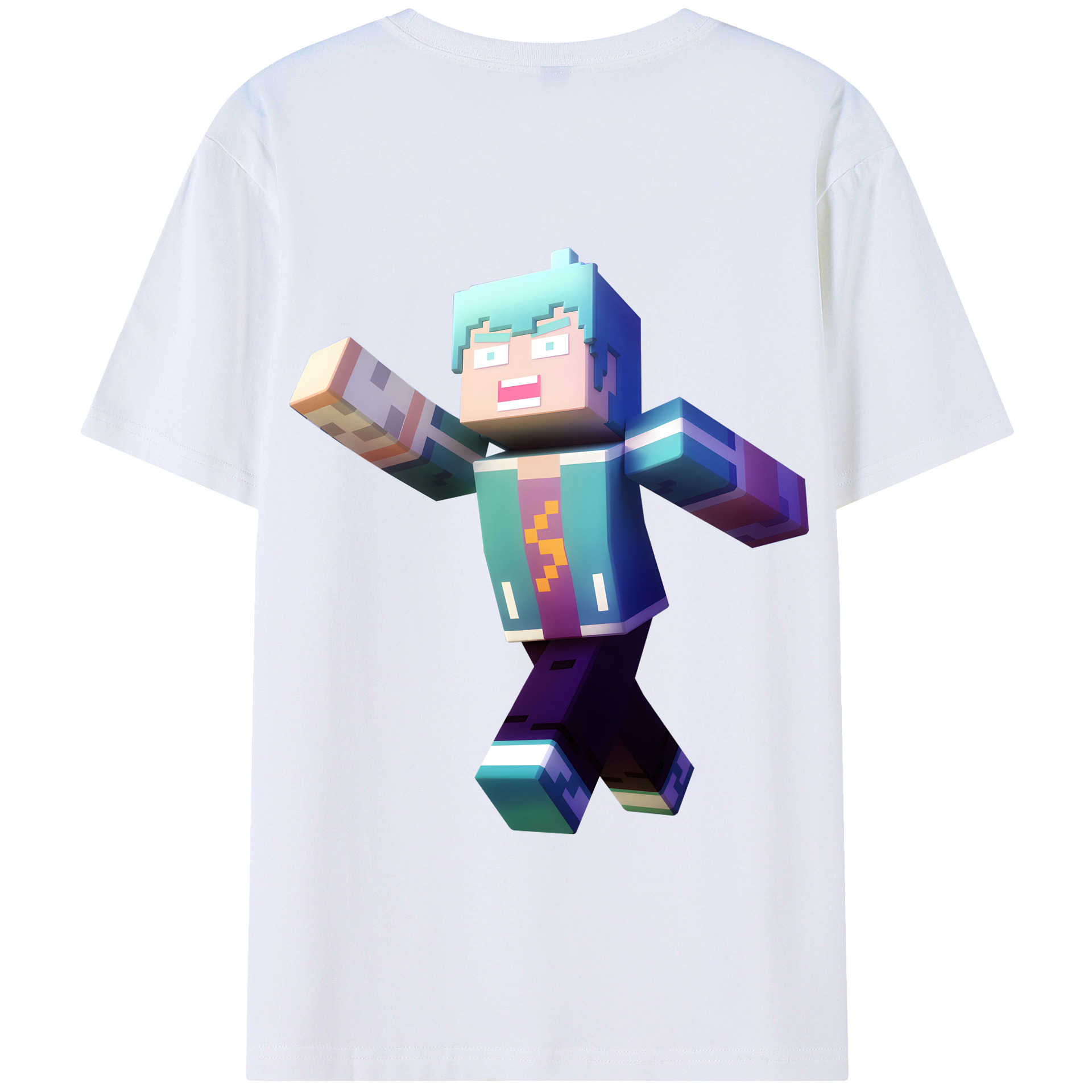 （画像用） マインクラフト ブロックの世界 Minecraft MC Block world 綿100％半袖Tシャツ（背面プリント）