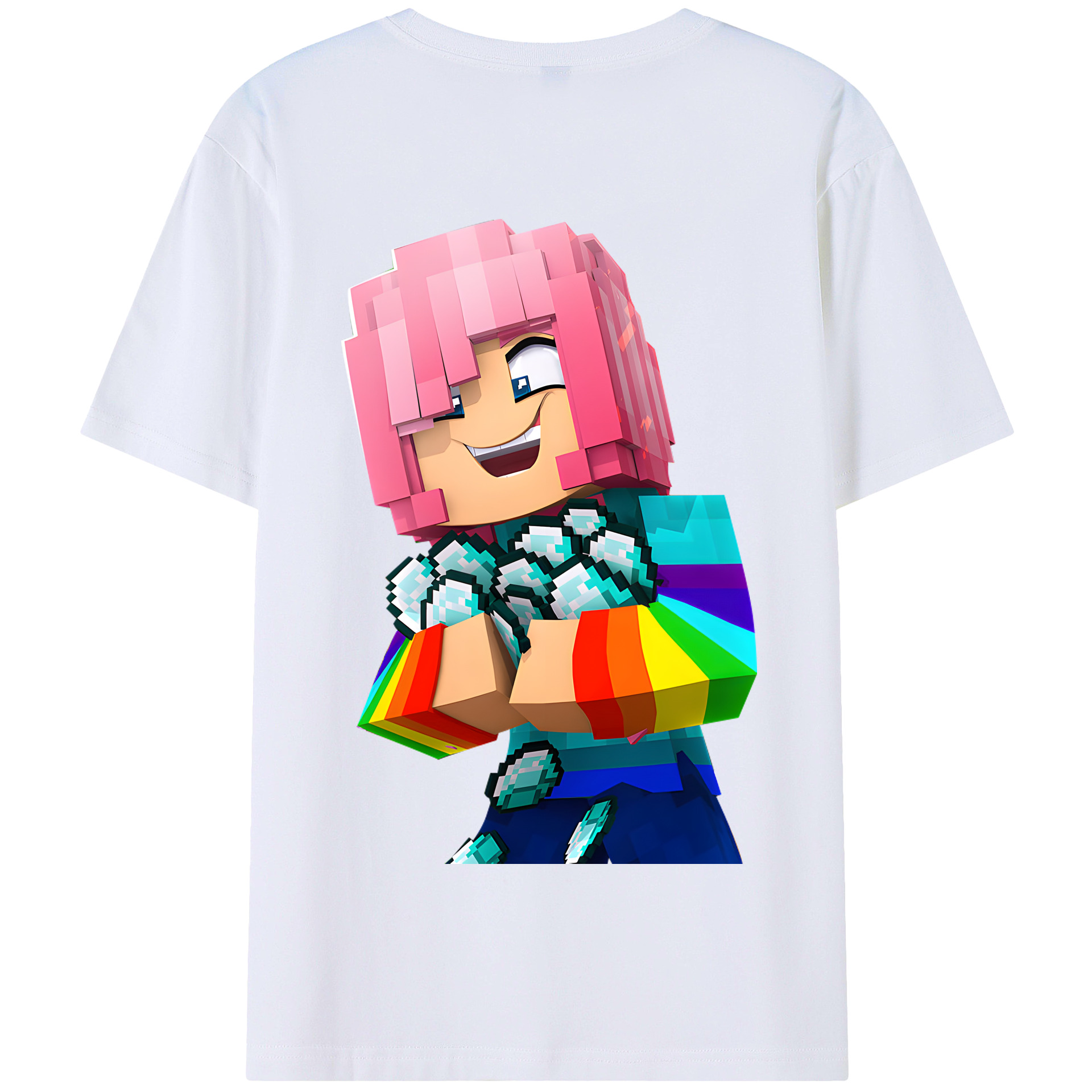 （画像用） マインクラフト ブロックの世界 Minecraft MC Block world 綿100％半袖Tシャツ（背面プリント）