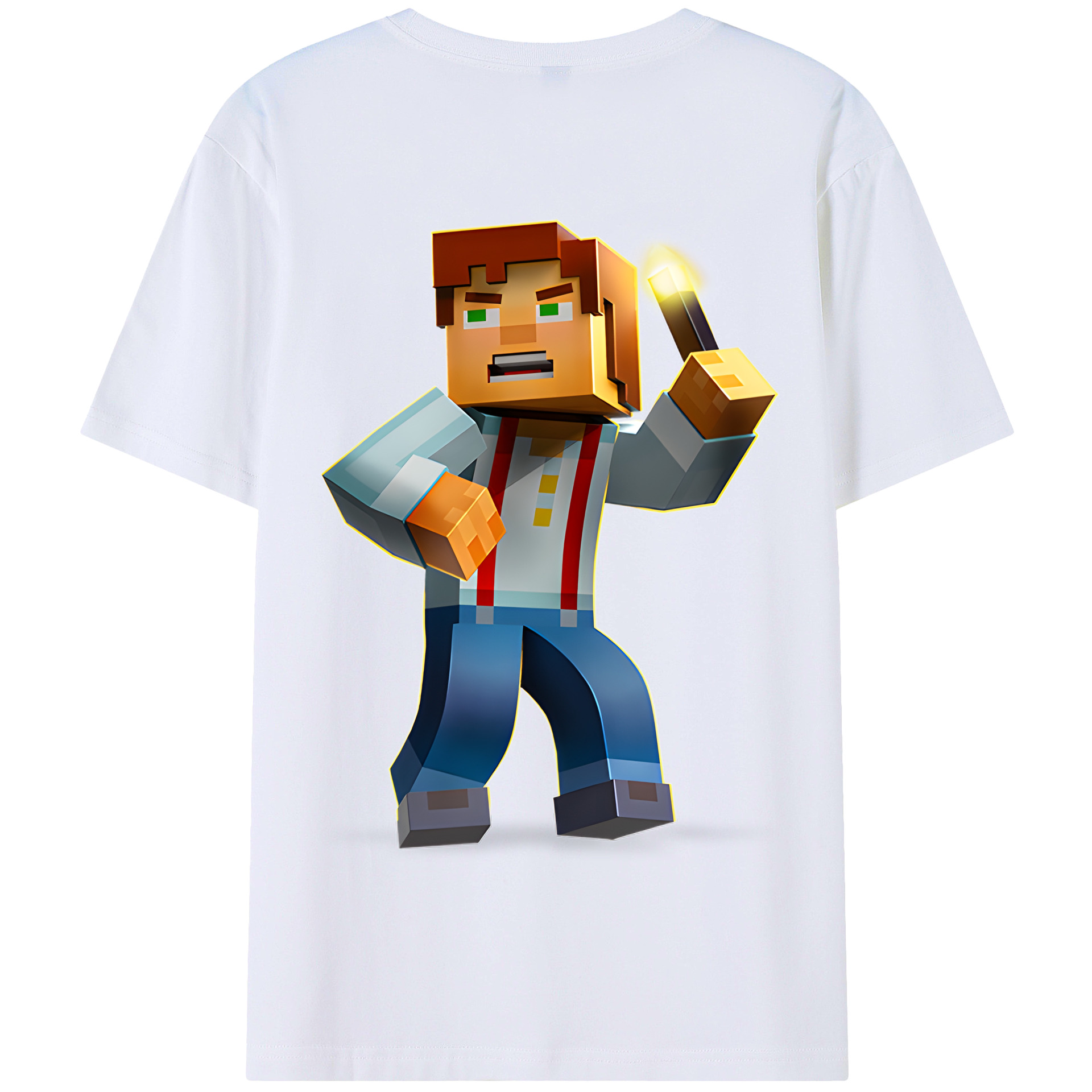 （画像用） マインクラフト ブロックの世界 Minecraft MC Block world 綿100％半袖Tシャツ（背面プリント）