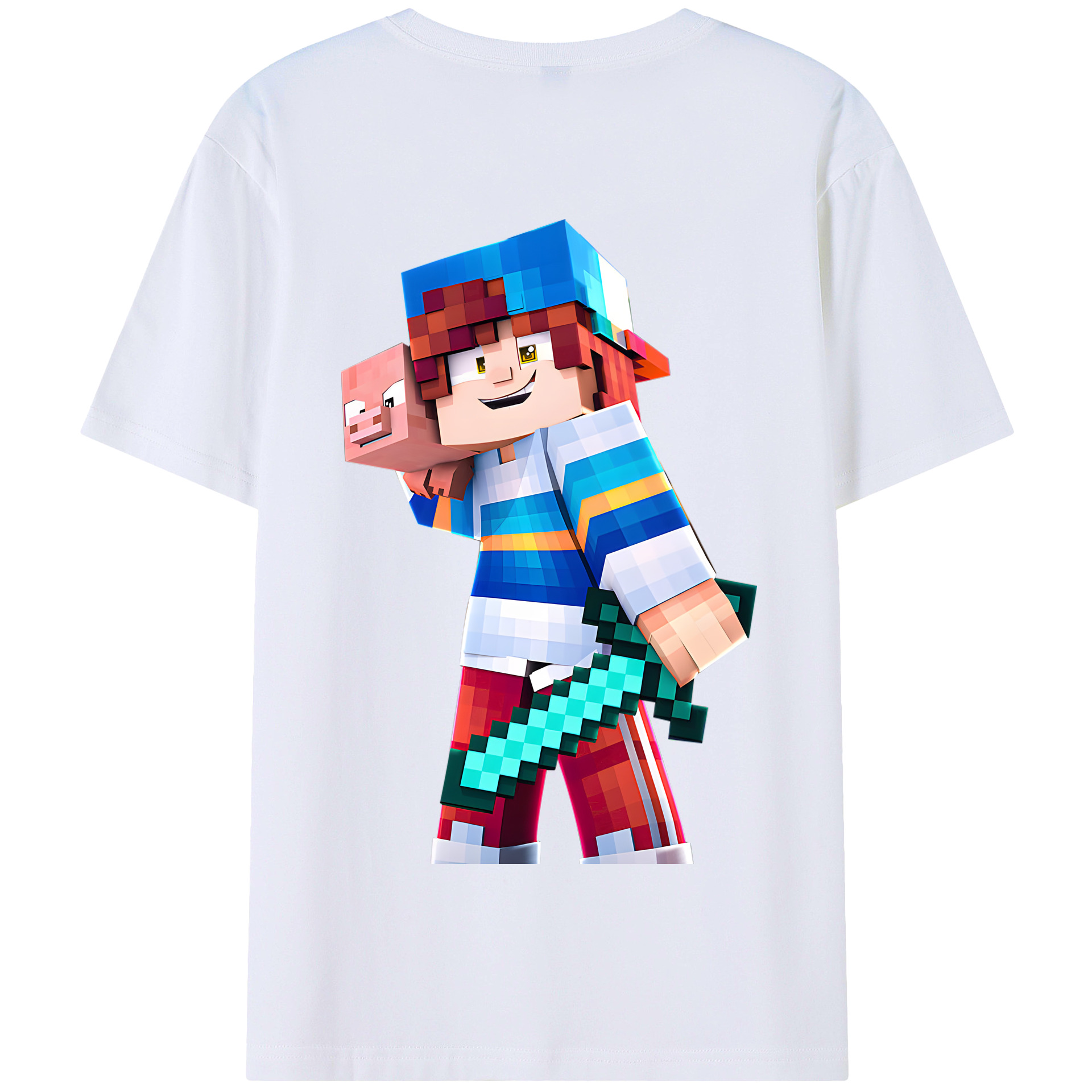 （画像用） マインクラフト ブロックの世界 Minecraft MC Block world 綿100％半袖Tシャツ（背面プリント）