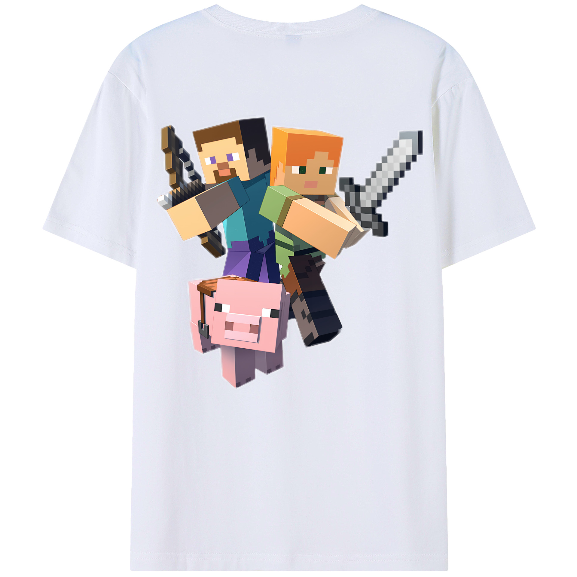 （画像用） マインクラフト ブロックの世界 Minecraft MC Block world 綿100％半袖Tシャツ（背面プリント）