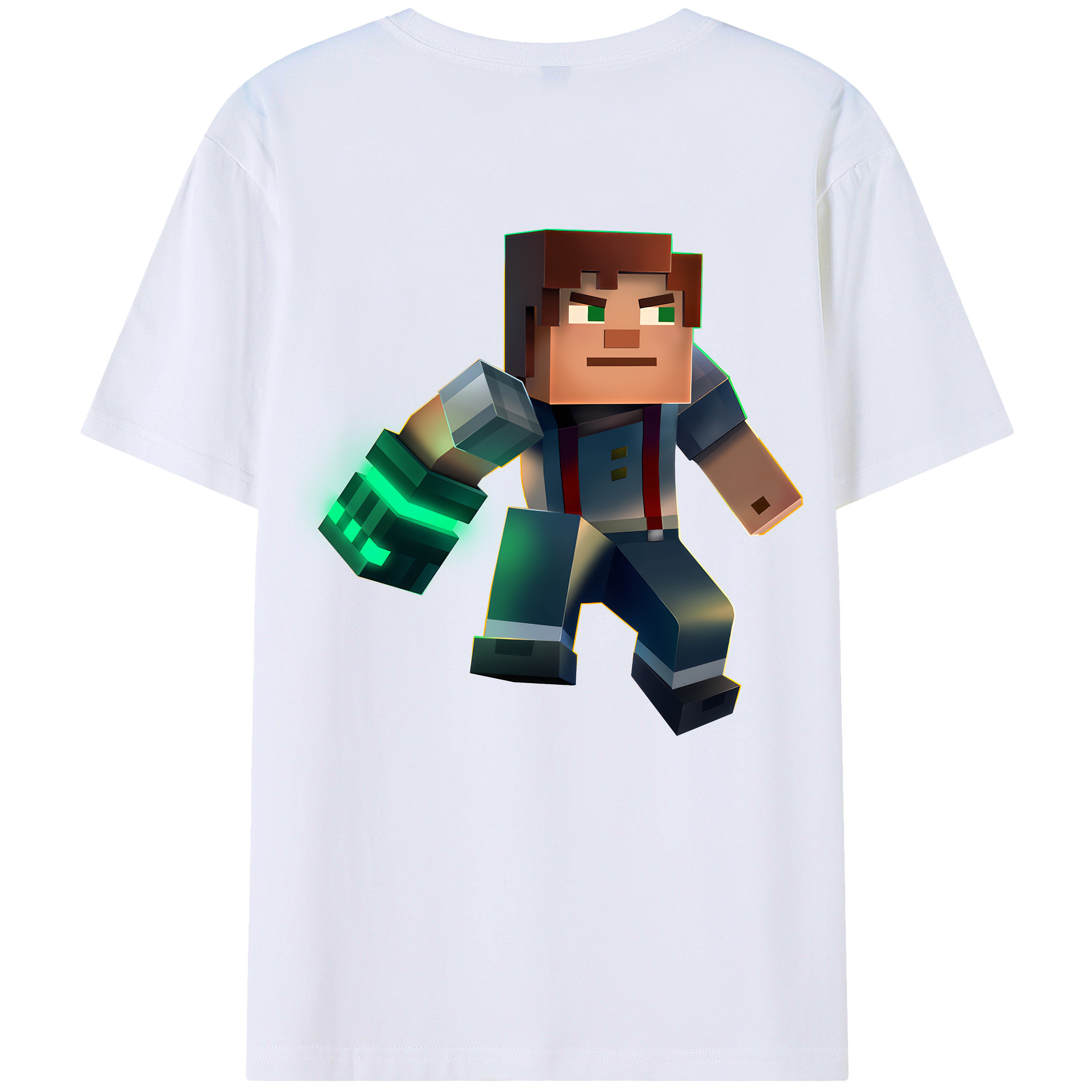 （画像用） マインクラフト ブロックの世界 Minecraft MC Block world 綿100％半袖Tシャツ（背面プリント）