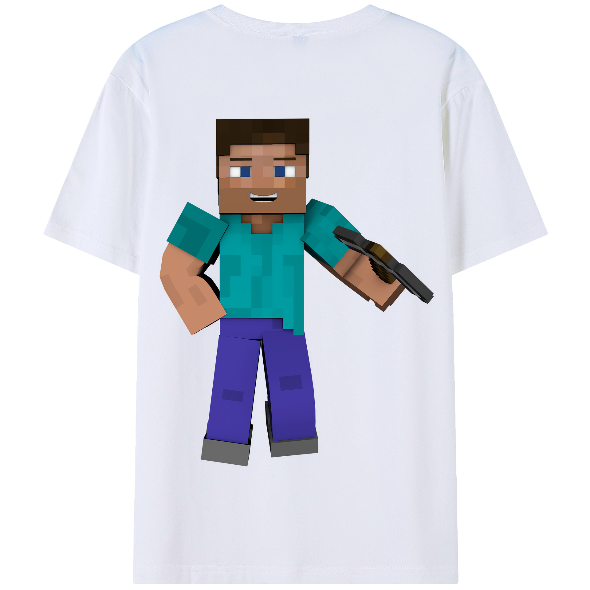 （画像用） マインクラフト ブロックの世界 Minecraft MC Block world 綿100％半袖Tシャツ（背面プリント）