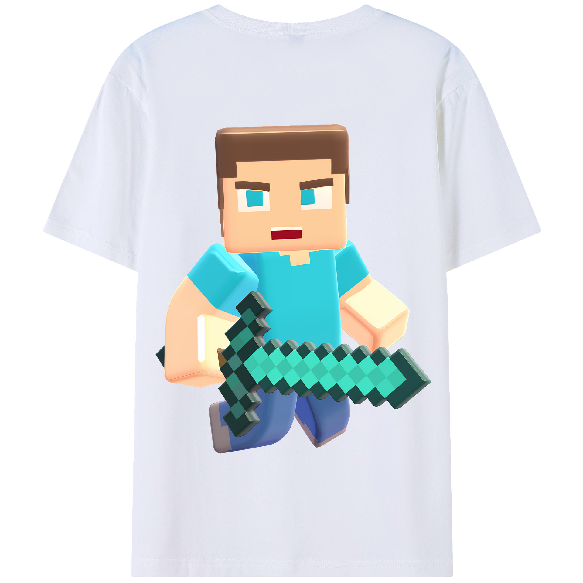 （画像用） マインクラフト ブロックの世界 Minecraft MC Block world 綿100％半袖Tシャツ（背面プリント）