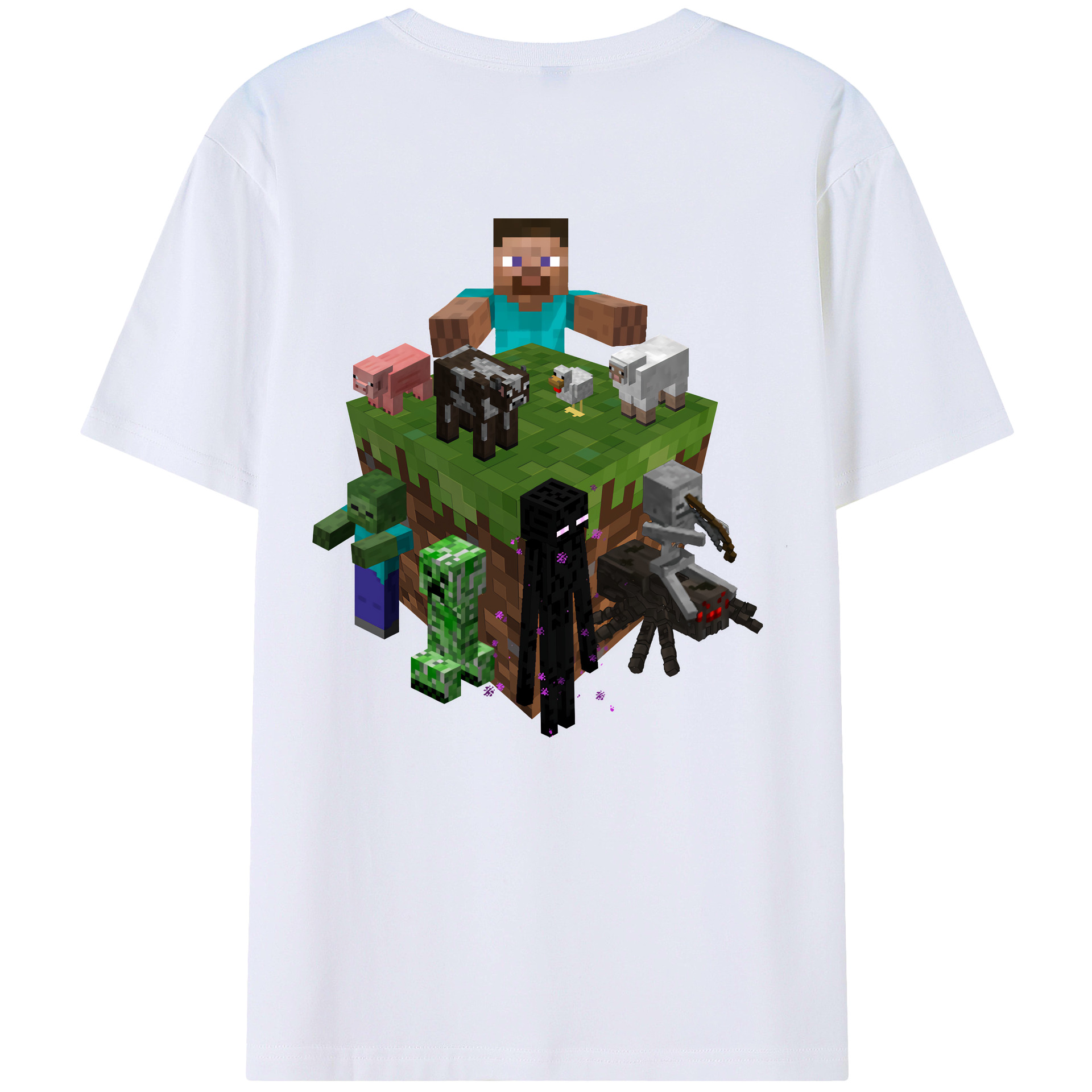 （画像用） マインクラフト ブロックの世界 Minecraft MC Block world 綿100％半袖Tシャツ（背面プリント）