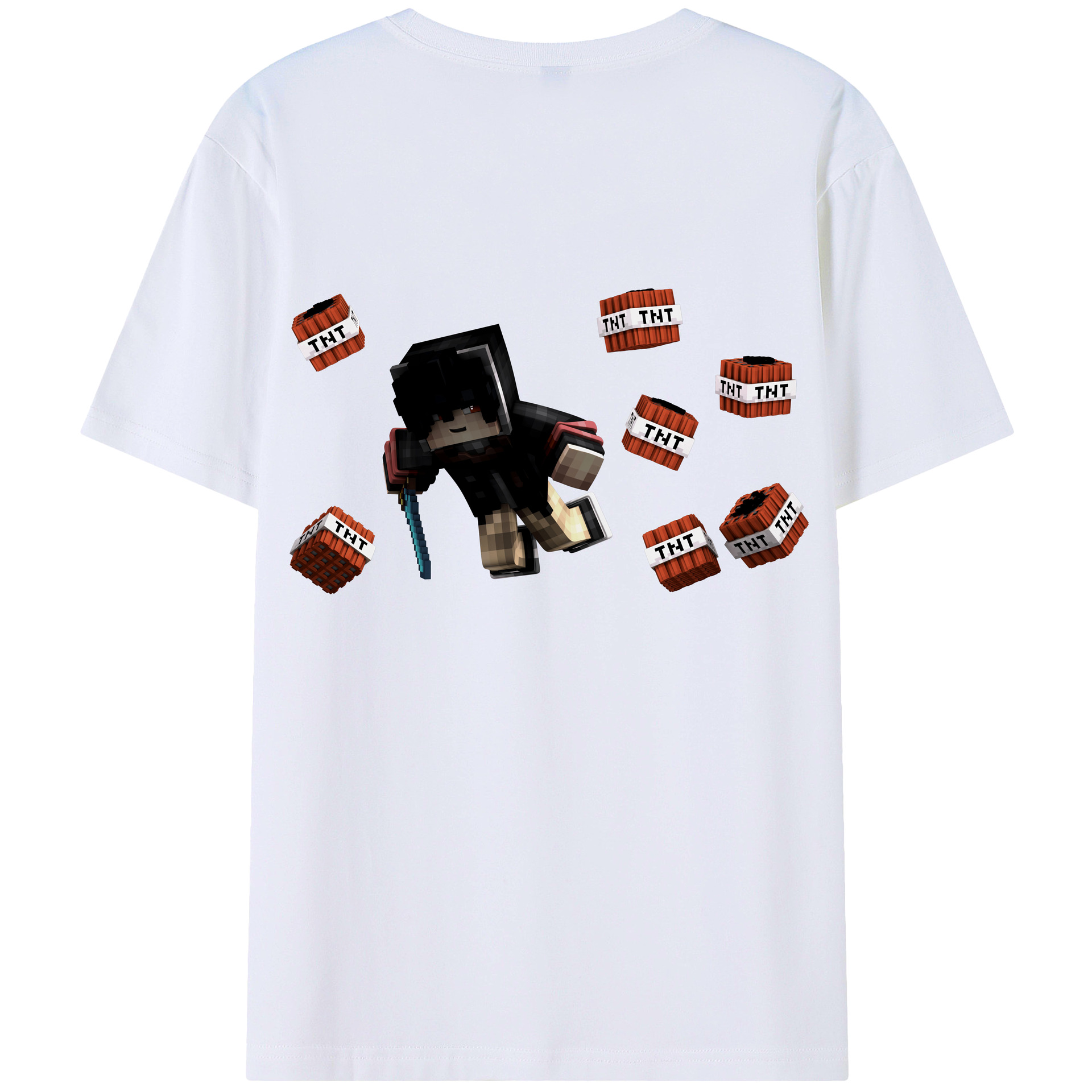 （画像用） マインクラフト ブロックの世界 Minecraft MC Block world 綿100％半袖Tシャツ（背面プリント）