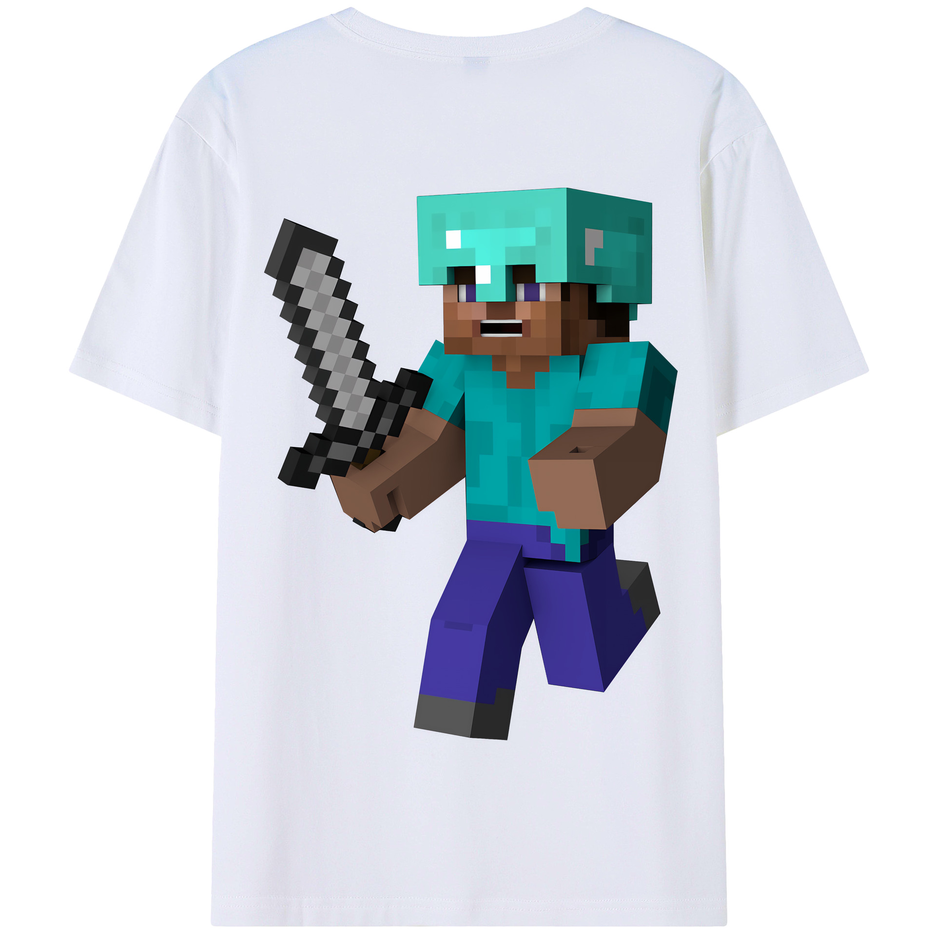 （画像用） マインクラフト ブロックの世界 Minecraft MC Block world 綿100％半袖Tシャツ（背面プリント）