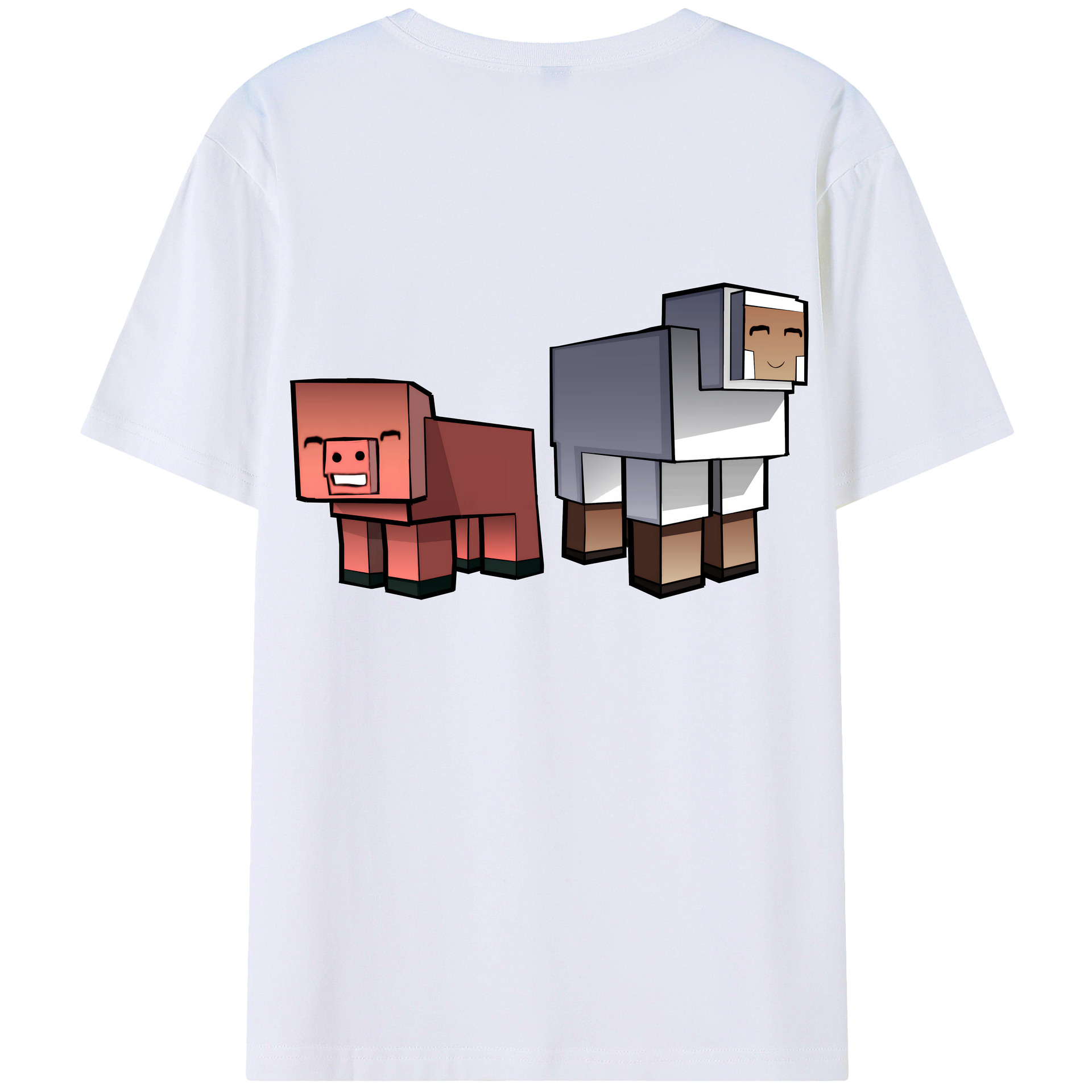 （画像用） マインクラフト ブロックの世界 Minecraft MC Block world 綿100％半袖Tシャツ（背面プリント）
