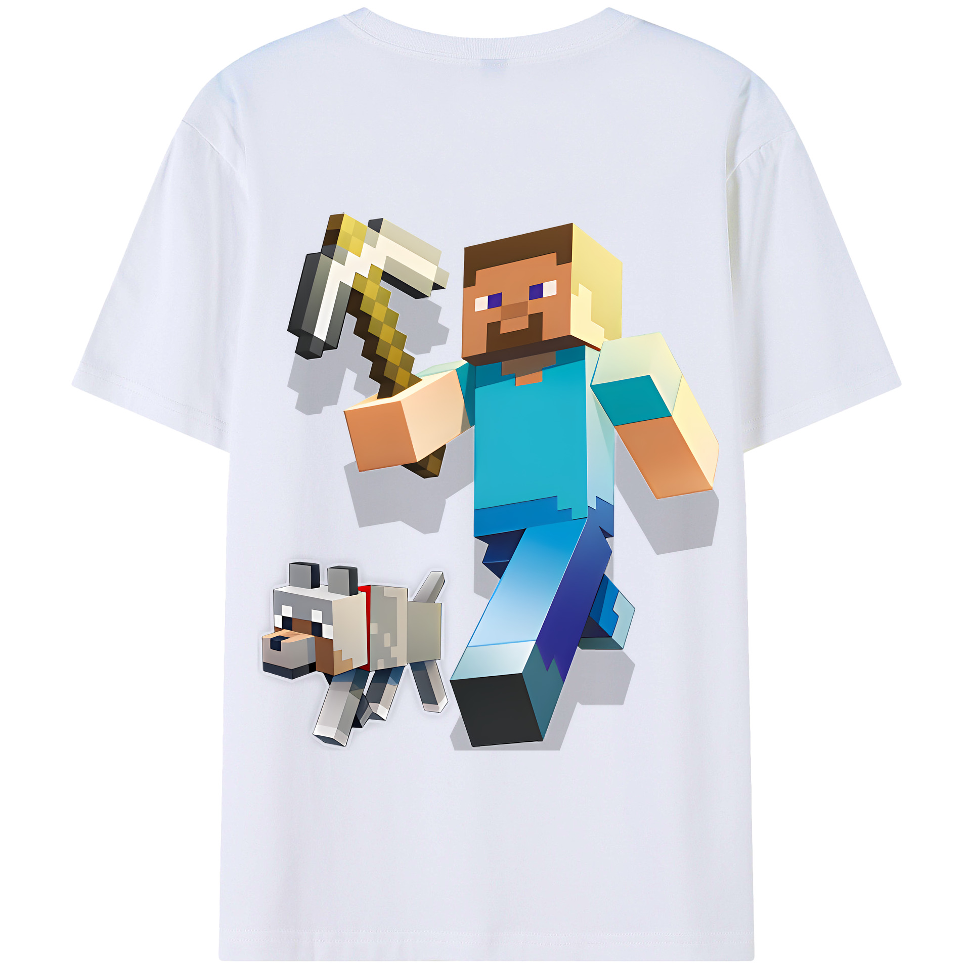 （画像用） マインクラフト ブロックの世界 Minecraft MC Block world 綿100％半袖Tシャツ（背面プリント）