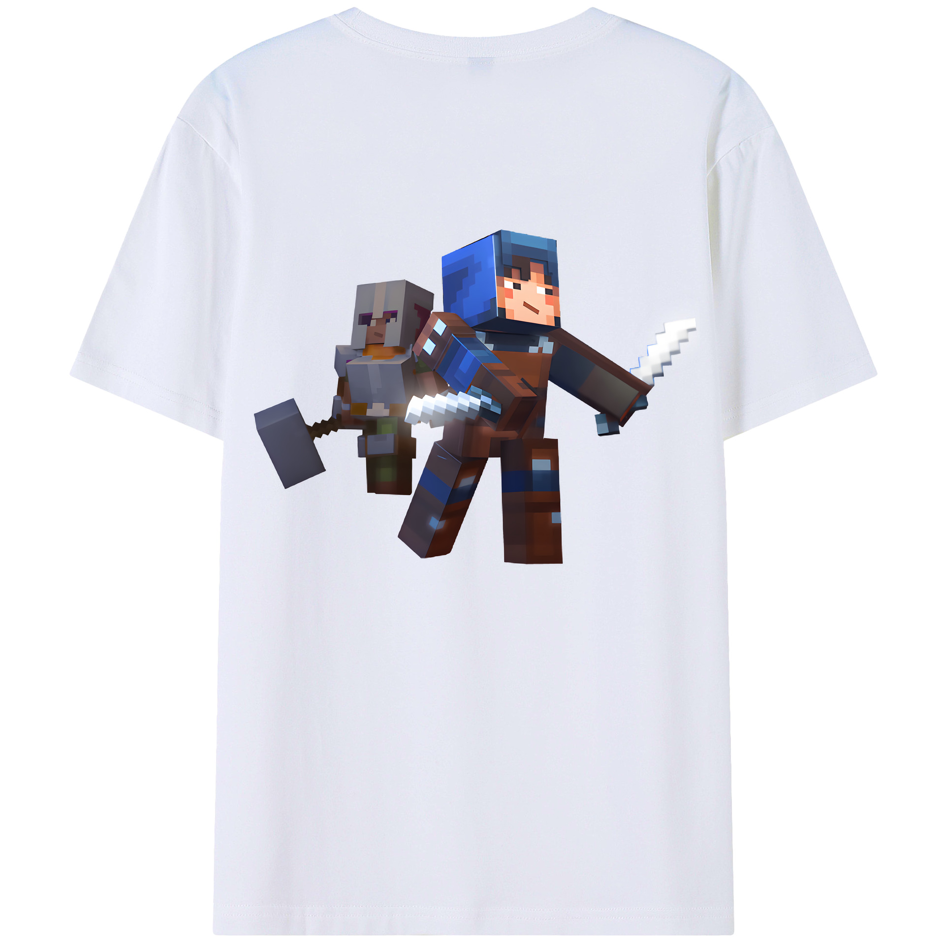 （画像用） マインクラフト ブロックの世界 Minecraft MC Block world 綿100％半袖Tシャツ（背面プリント）