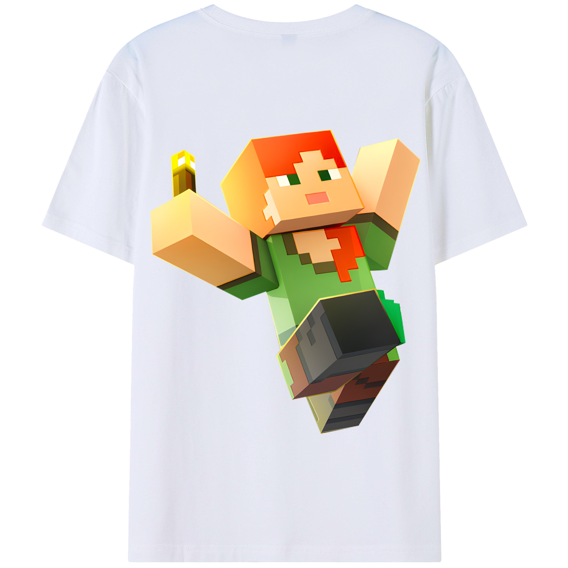 （画像用） マインクラフト ブロックの世界 Minecraft MC Block world 綿100％半袖Tシャツ（背面プリント）