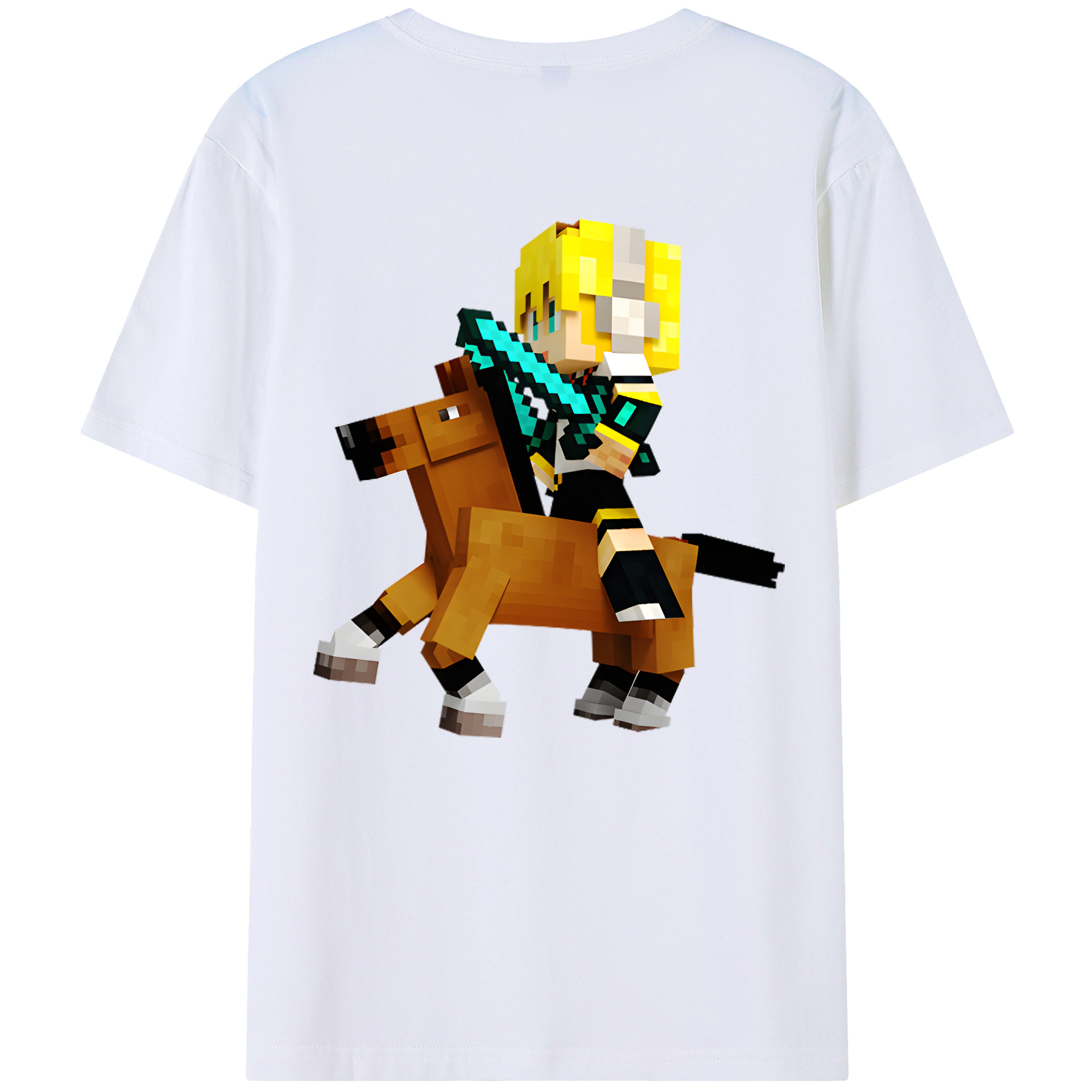 （画像用） マインクラフト ブロックの世界 Minecraft MC Block world 綿100％半袖Tシャツ（背面プリント）