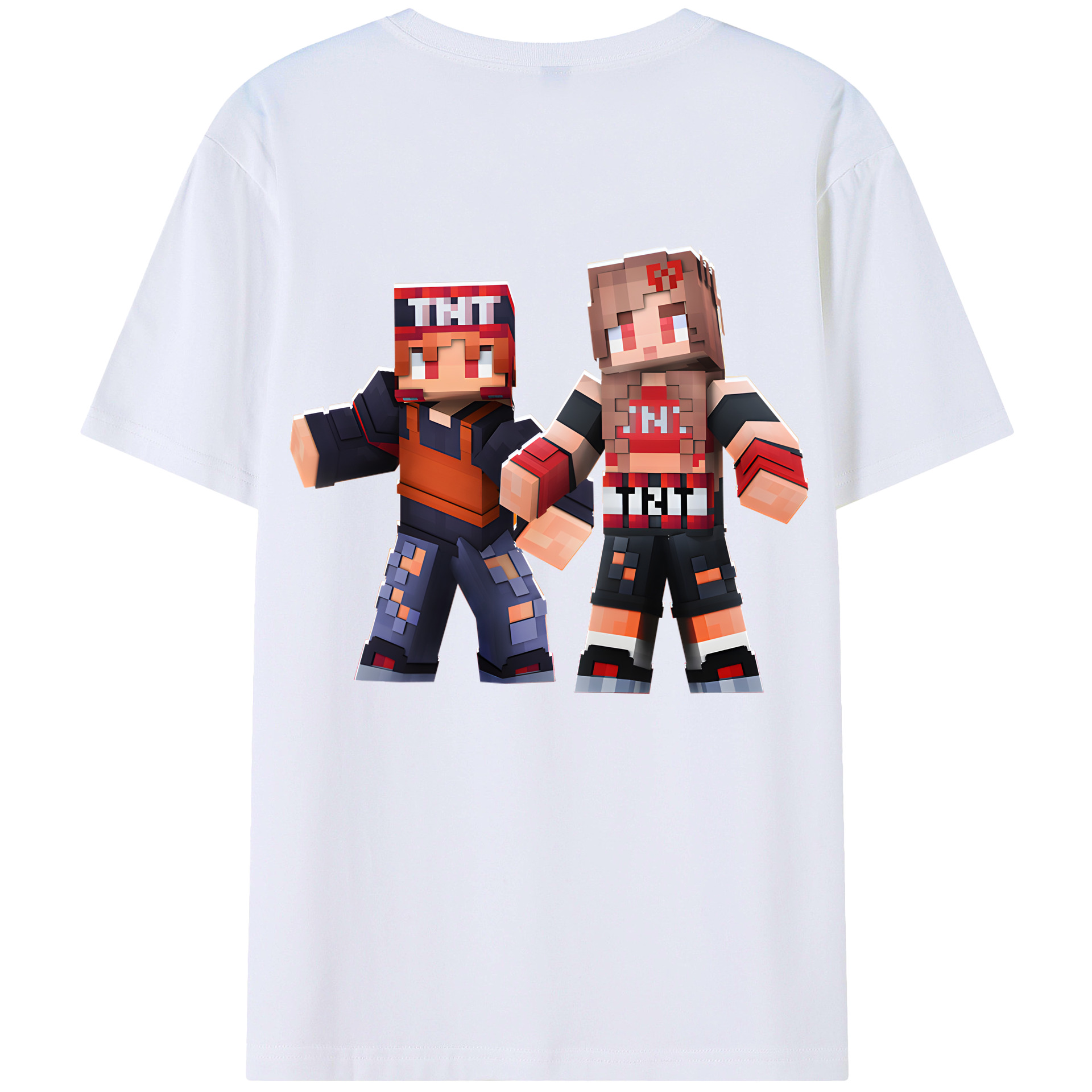 （画像用） マインクラフト ブロックの世界 Minecraft MC Block world 綿100％半袖Tシャツ（背面プリント）