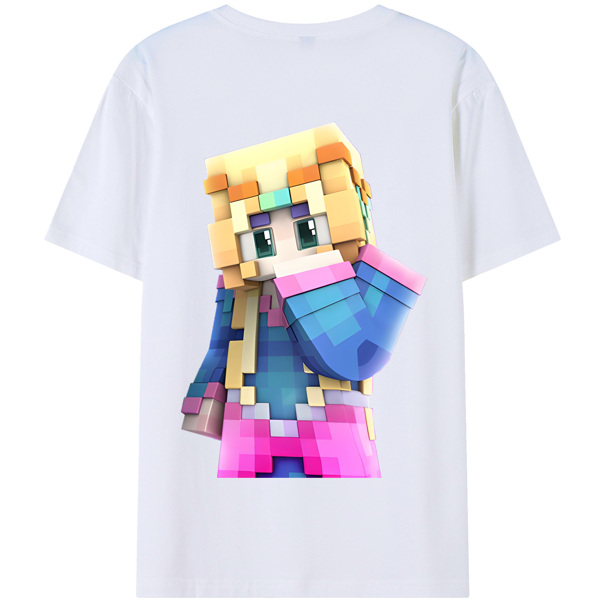 （画像用） マインクラフト ブロックの世界 Minecraft MC Block world 綿100％半袖Tシャツ（背面プリント）