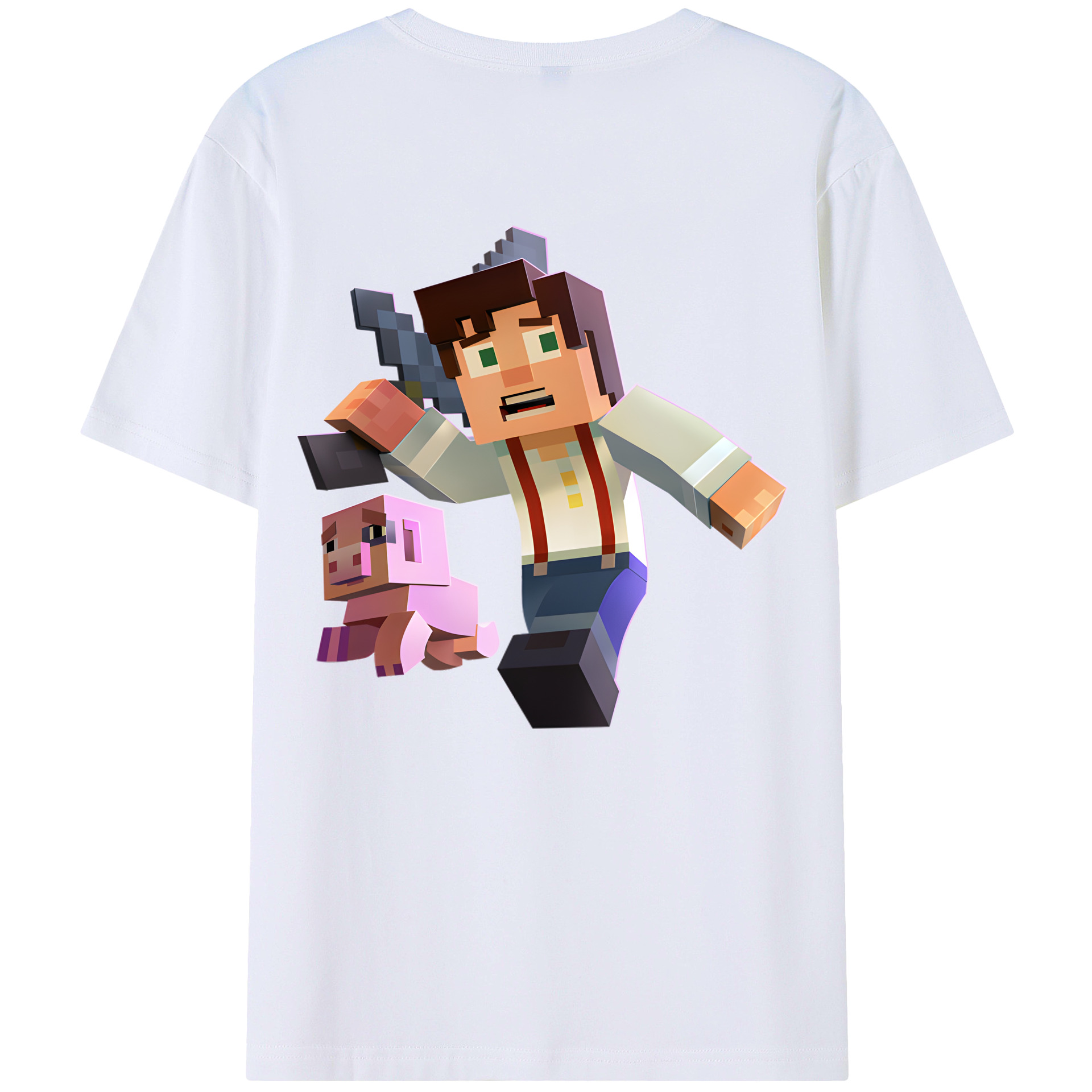 （画像用） マインクラフト ブロックの世界 Minecraft MC Block world 綿100％半袖Tシャツ（背面プリント）