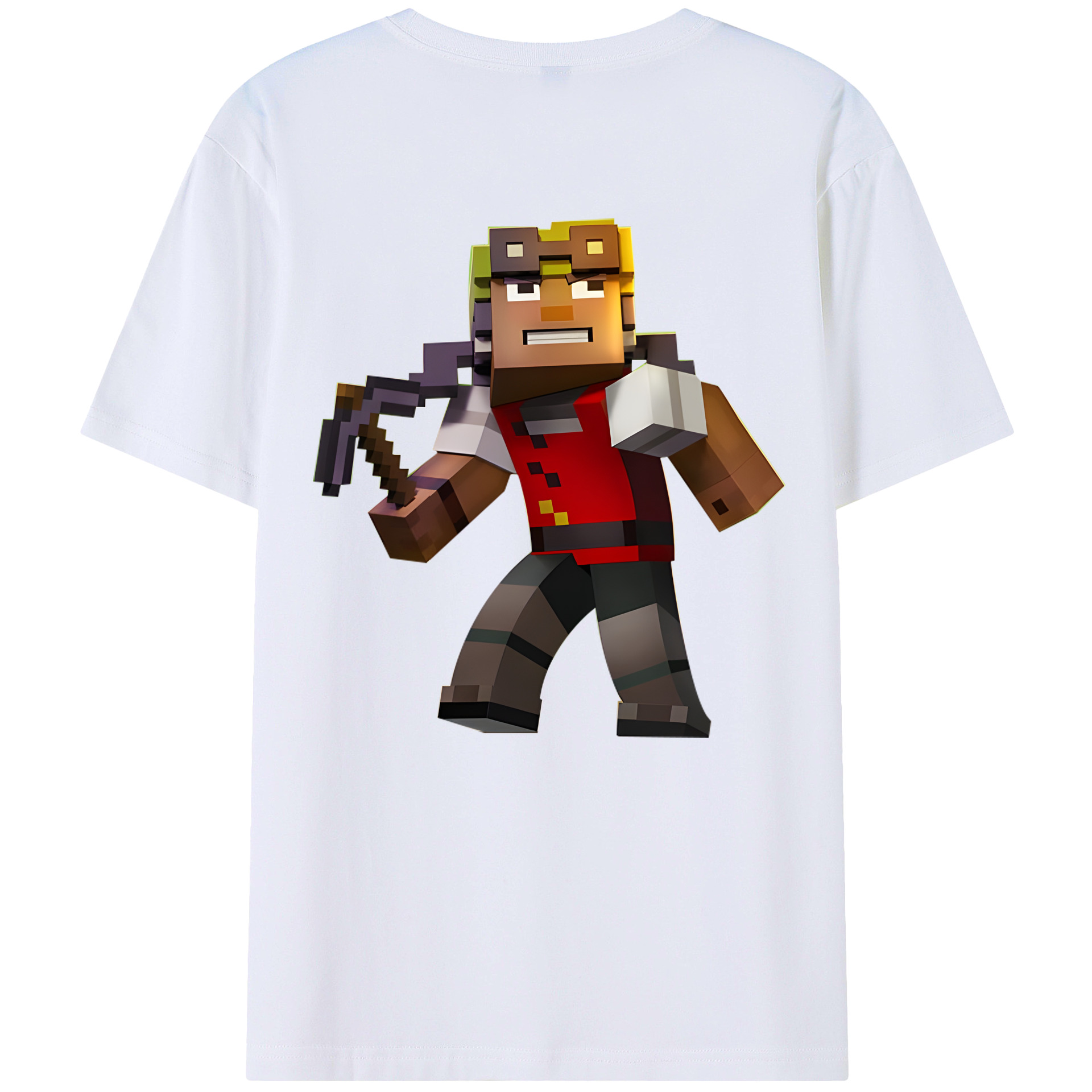 （画像用） マインクラフト ブロックの世界 Minecraft MC Block world 綿100％半袖Tシャツ（背面プリント）